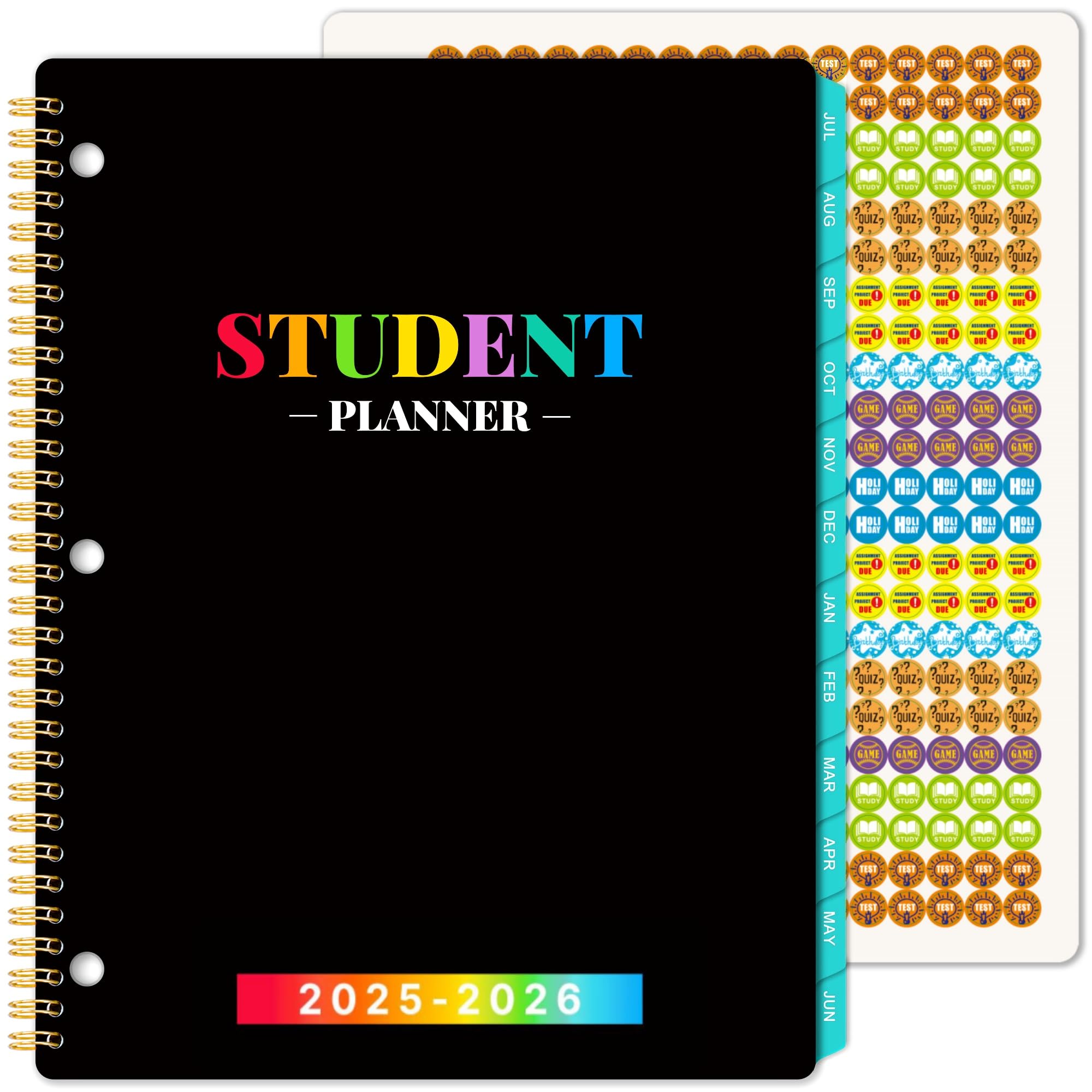 Student Planner 2025-2026 - Academic Planner 2025-2026, Jul. 2025 - Jun. 2026, 9'' x 11'', Student Planners with Stickers, Week's Goals, Tabs and 3-Hole Punched