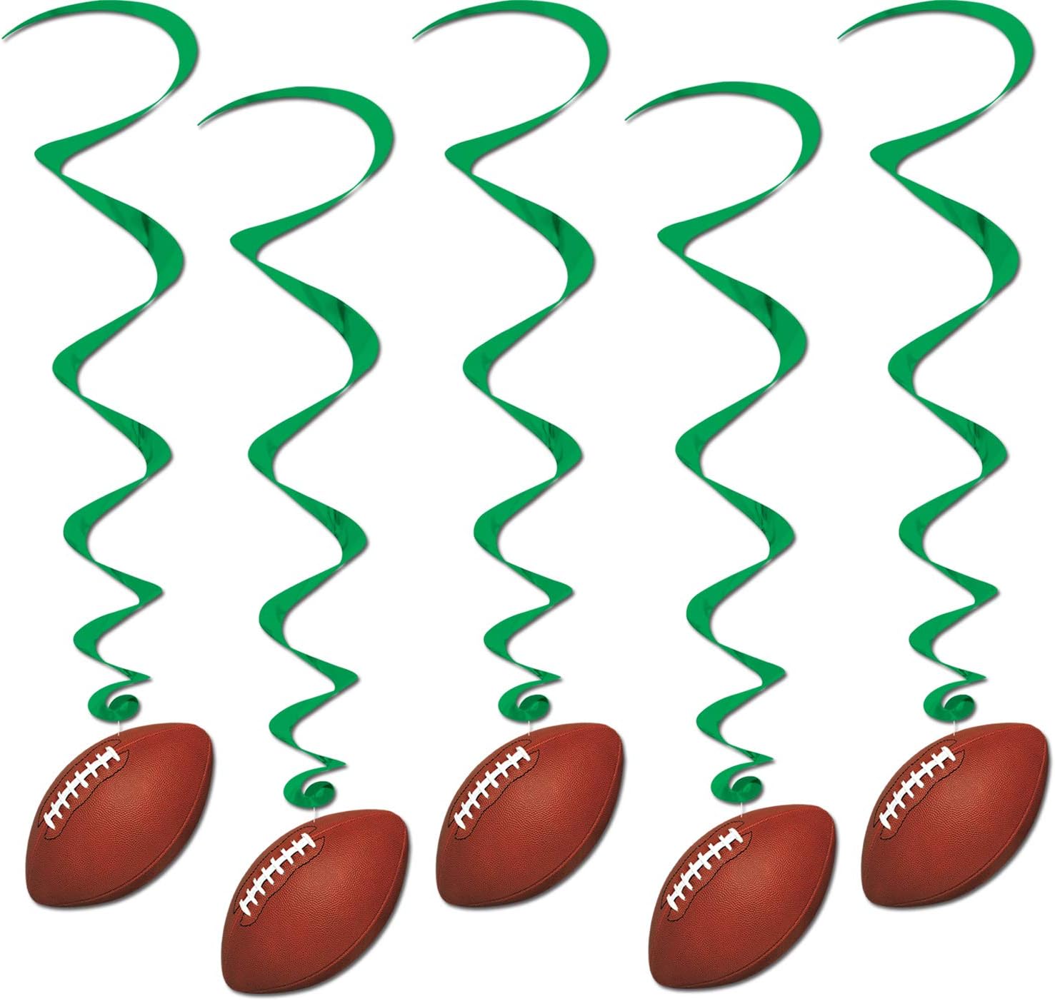 Beistle Football Game Day Party Decoration, Printed Football with Green Metallic Whirls, Pack 30