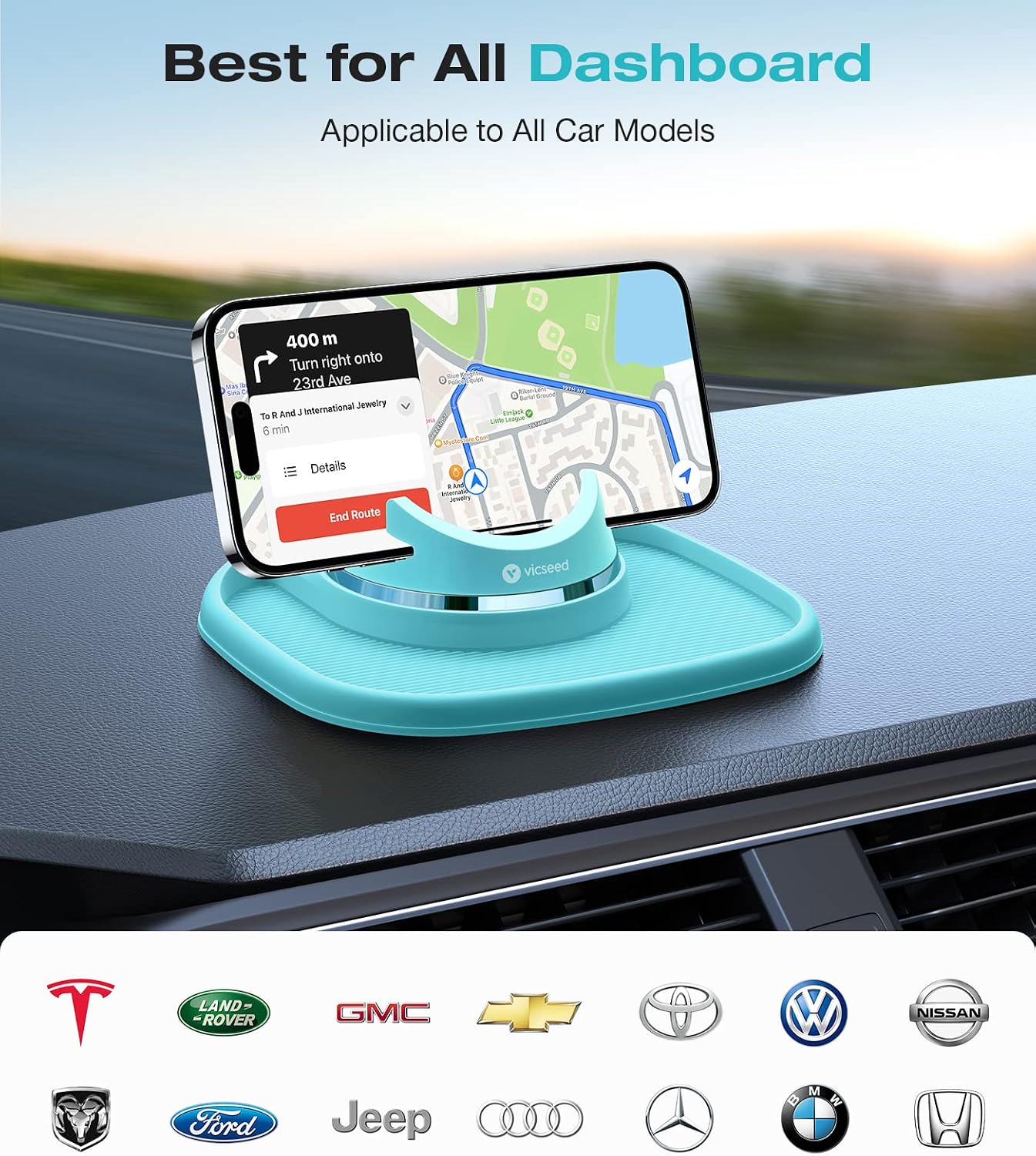 VICSEED 2023 Upgraded Dashboard Phone Holder Car [Ultra Steady & Easy] Phone Mount for Car Dashboard Pad Mat Anti-Slip Silicone Car Phone Holder Mount Fit for iPhone Samsung All Phones (Blue)
