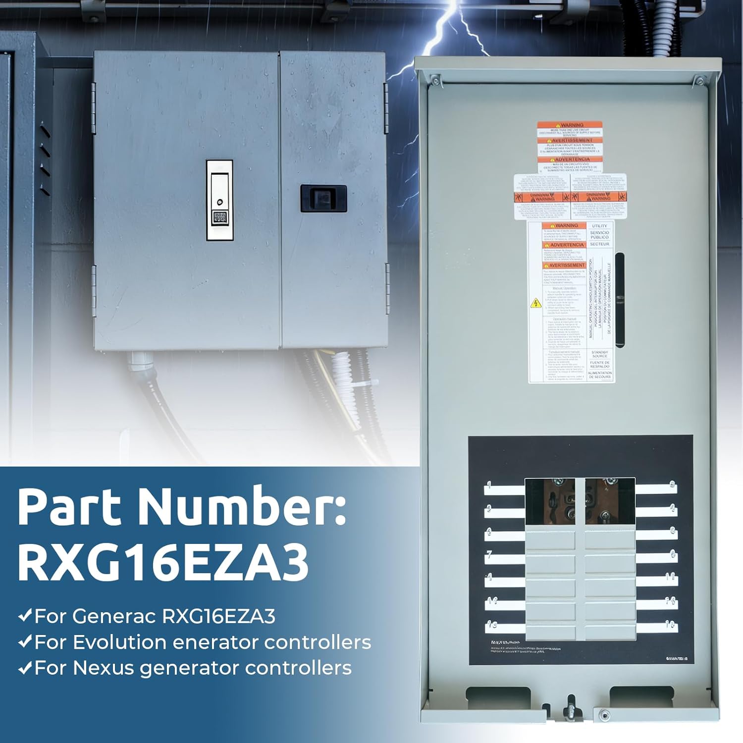 100 Amp Automatic Transfer Switch Replacement for Generac RXG16EZA3 for Indoor and Outdoor Use, 16-Circuit, NEMA 3R Aluminum Enclosure with Integrated Load Center