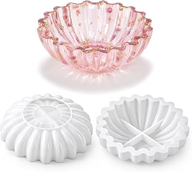 Flower Bowl Resin Casting Molds, Lotus Silicone Resin Bowl Mold 5.24 x 1.65 inches Fruit Storage Tray Epoxy Casting Molds for Epoxy for DIY Jewelry Holder Trinket Container Candle Holder