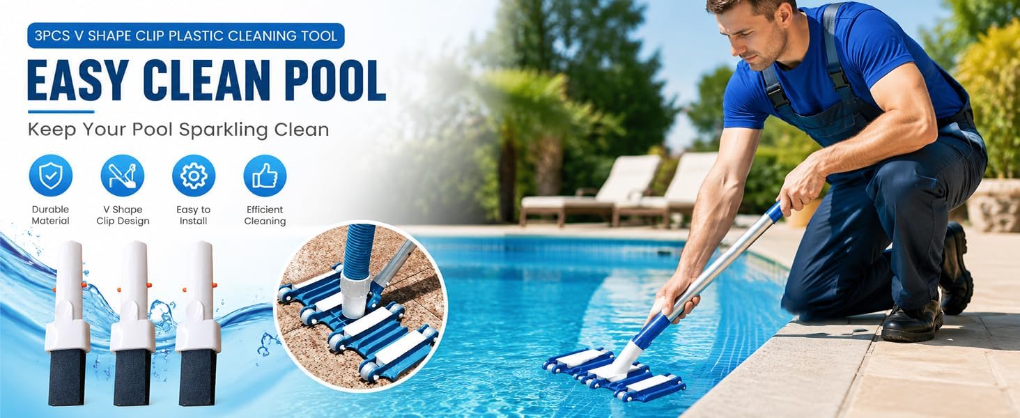 Pool Pumice Stone, 3-Pack Pool Cleaning Pumice Stone Stain Remover with Clip-On Handle for Cleaning Toilet Bowl Ring Remover and Removing Toilet Bowl Ring, Bath, Kitchen, Poo-l