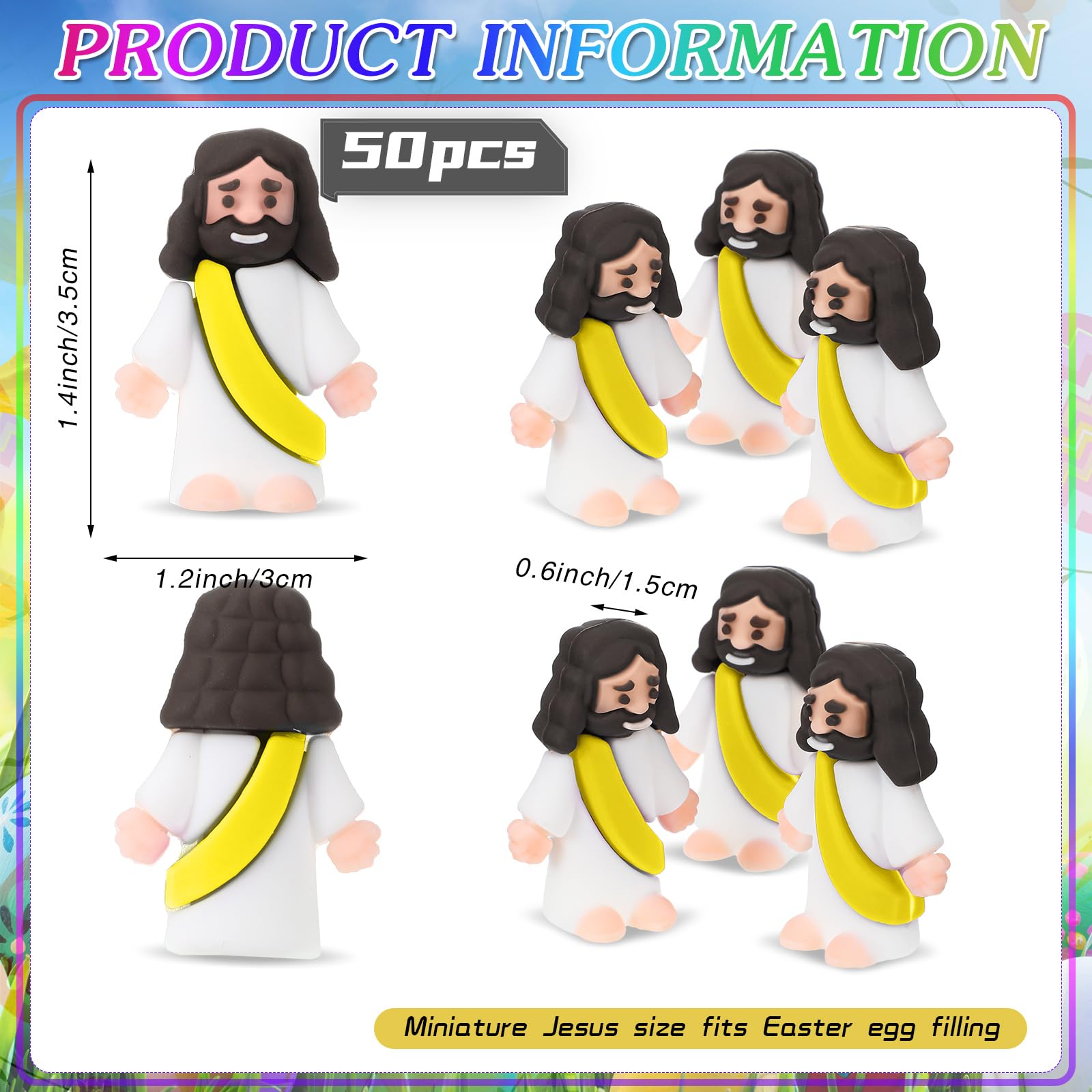 50 Mini-Jesus-Figuren Aus Gummi - Ca. 3x3,5 Cm, 5 Farben, Für Ostern, Taufe, Sonntagsschule