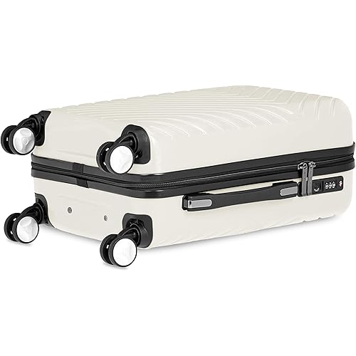 Amazon Basics 2 Piece Geometric Hard Shell Expandable Luggage Spinner Suitcase Set - Cream