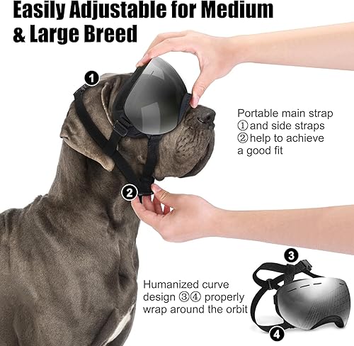 Miniatura 6 de Gafas para perros, lentes de sol para perros de raza grande, con correa ajustable, protección UV, protección contra los ojos de los perros a prueba