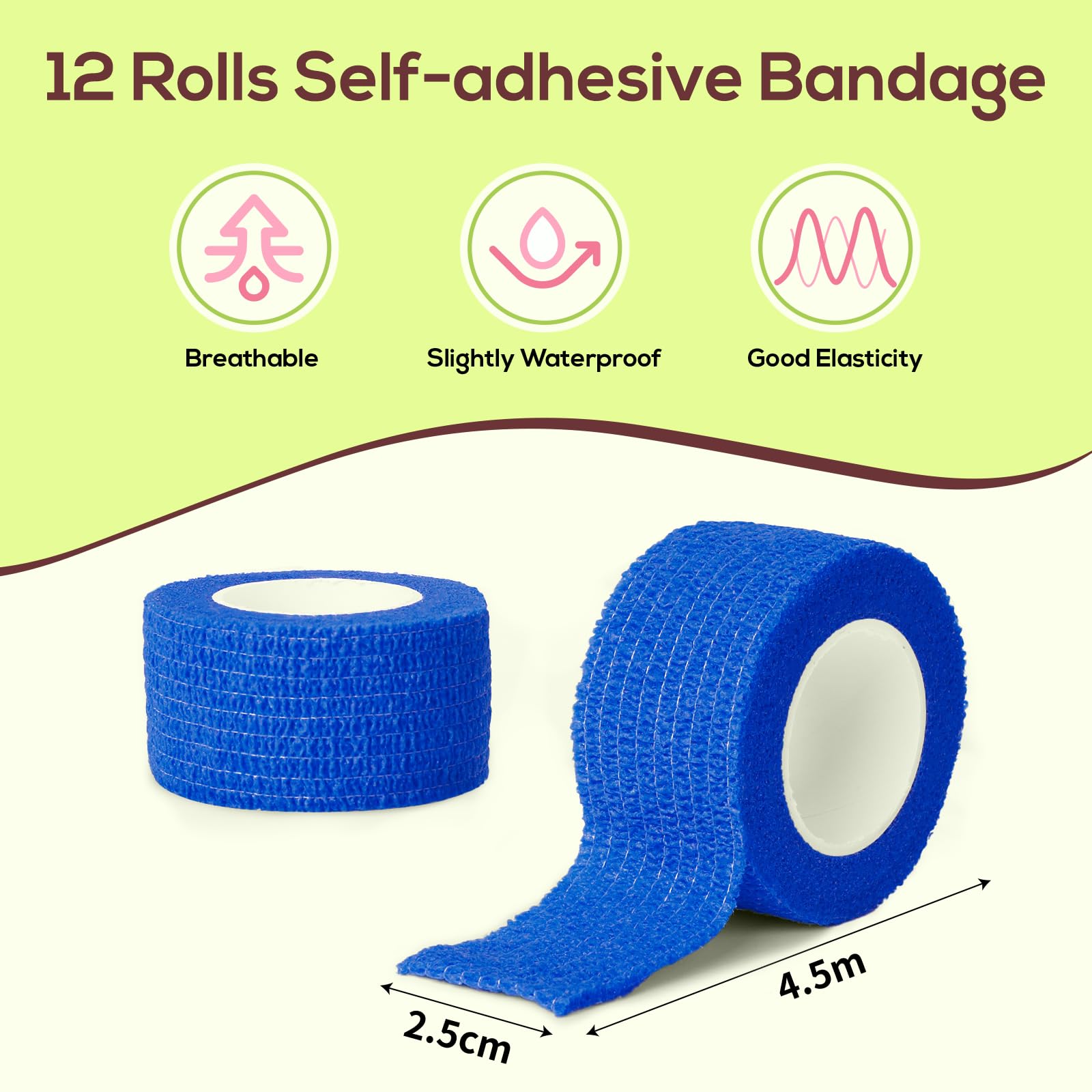 Cozary Bende Elastiche Autoadesive per Animali 2.5 cm x 4.5 m Ipoallergeniche Impermeabili Traspiranti