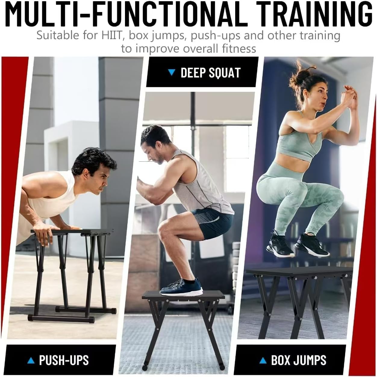 GanFindX Adjustable Steel Plyometric Box，Six Height Settings 12''-26'' Steel Plyo Box Home Gym Jump Trainer for Fitness Exercise Agility Stamina Conditioning Strength Training