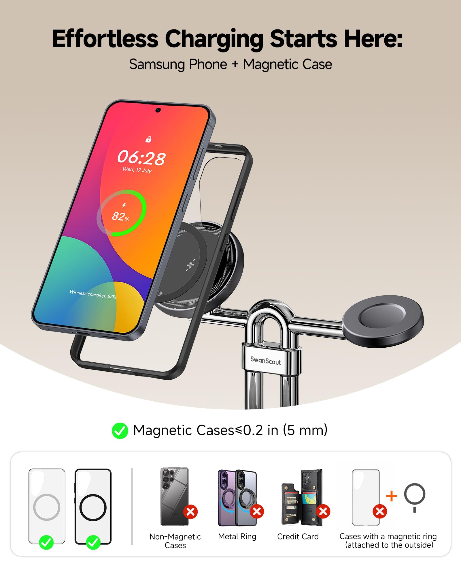 Caricabatterie wireless magnetico 3 in 1 per telefoni senza fili (necessita di una custodia magnetica), nessun adattatore
