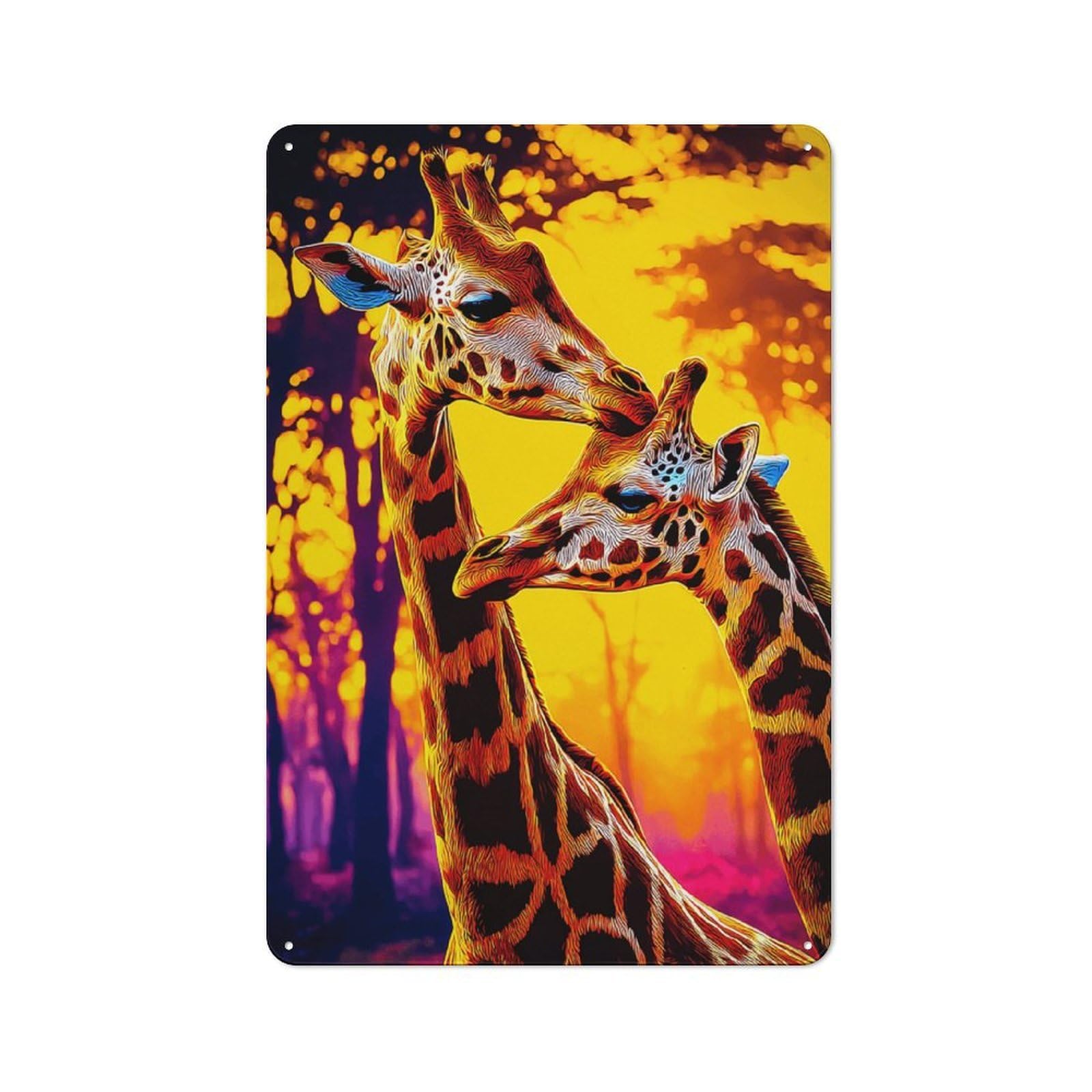 Junmoney Giraffes In Sunset Embrace Vintage Tin Sign 30X20cm For Garden Room Or Summerhouse, A Housewarming Gift For Outdoor-Room Decor Collectors