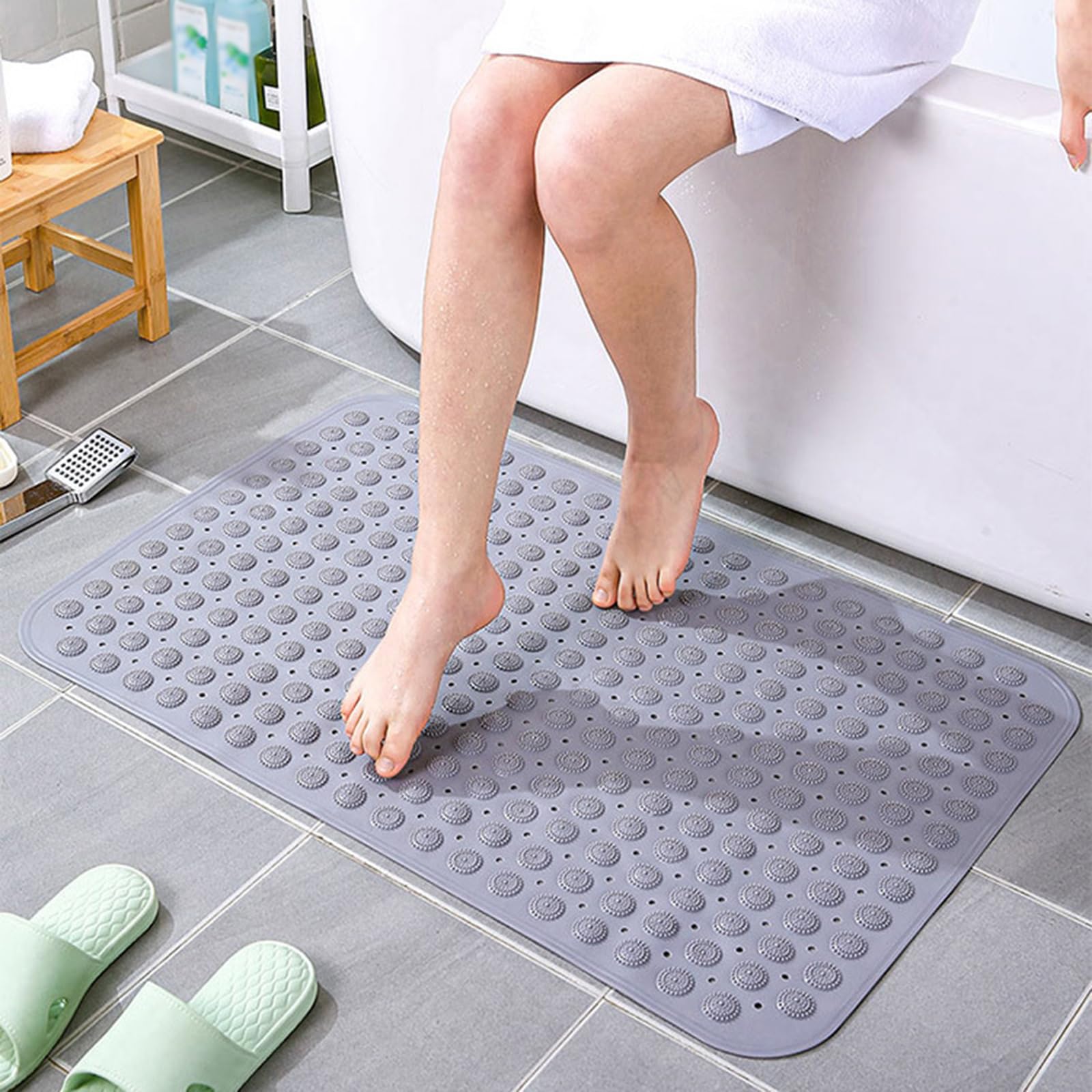 PVC Antirutschmatte für Die Dusche, Universal Duschmatte rutschfest Badewanne mit Abflusslöcher, Weich Badewannenmatte mit Saugnäpfen, Waschbar Rutschmatte Dusche,D,58x88cm/23x35in