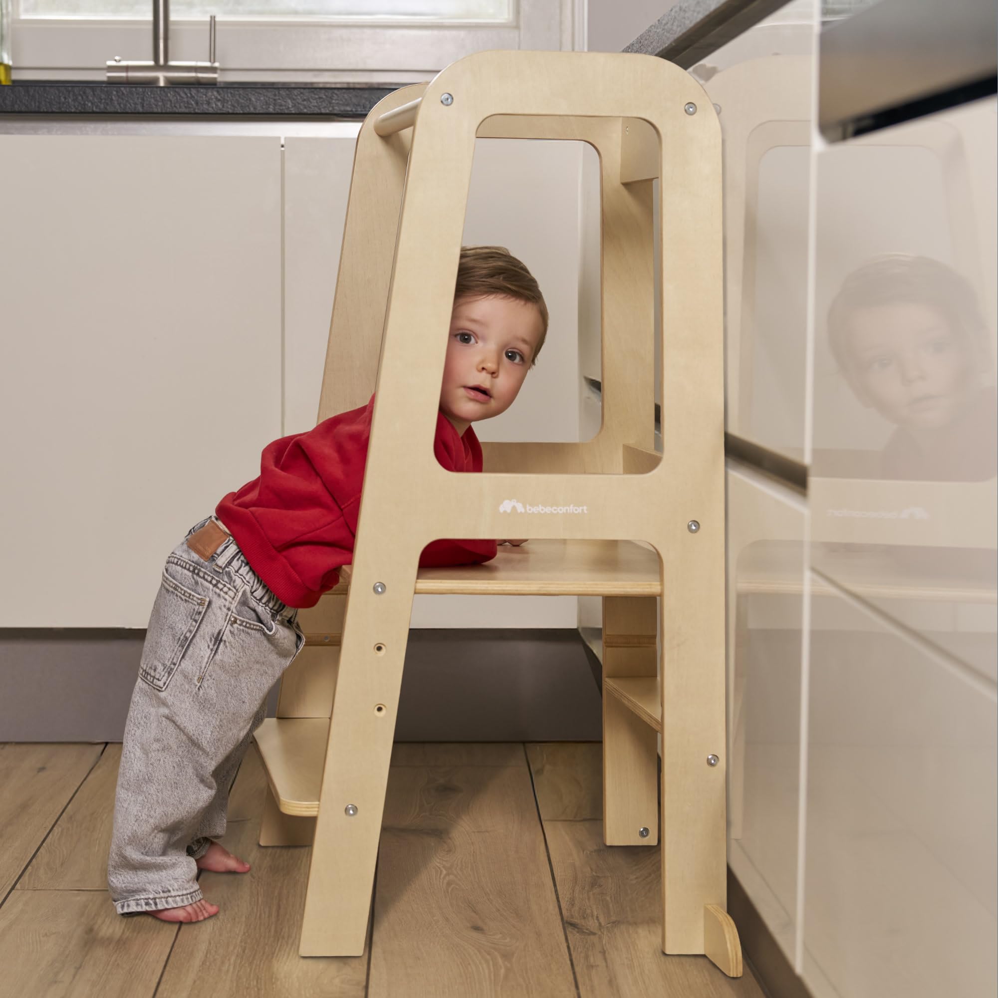 Bebeconfort Hoya, Torre Aprendizaje Montessori, 1,5-6 Años (10-30 kg), 3 Alturas Ajustables, Seguridad Certificada, Taburete Infantil Ligero de 6,2 kg, Diseño Duradero, Natural Wood