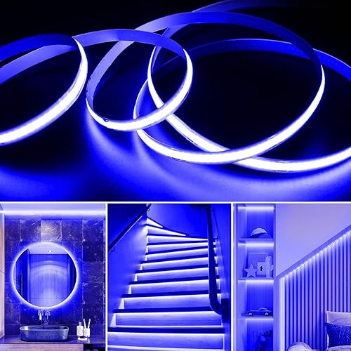 Miniatura 3 de Tira de luces LED COB alimentadas por pilas, 4.92 pies, tira de luz LED azul, luces de cinta LED flexible de alto brillo para habitación, gabinete,