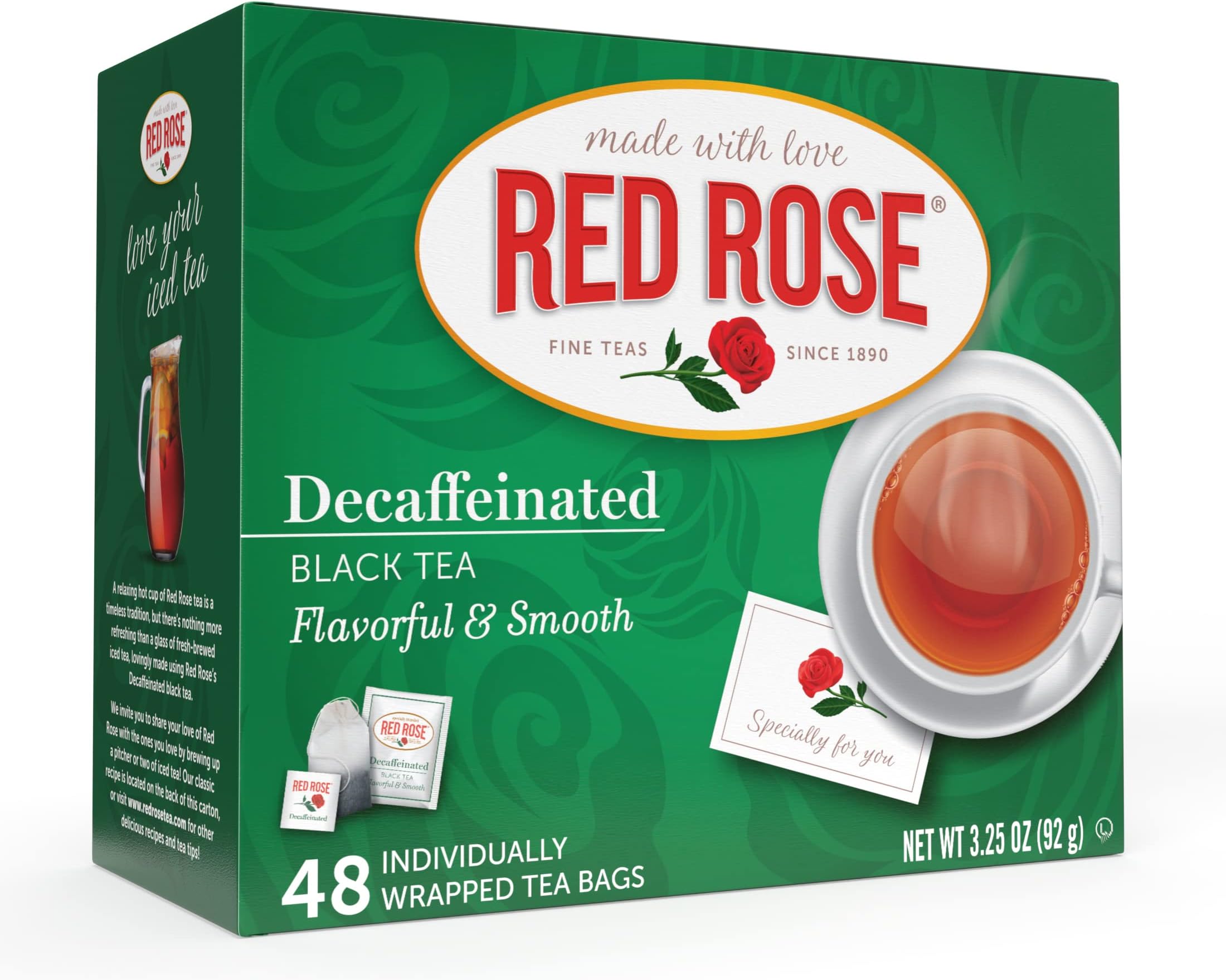 Red Rose Naturally Decaffeinated Tea 48-Count Boxes (Pack of 2)