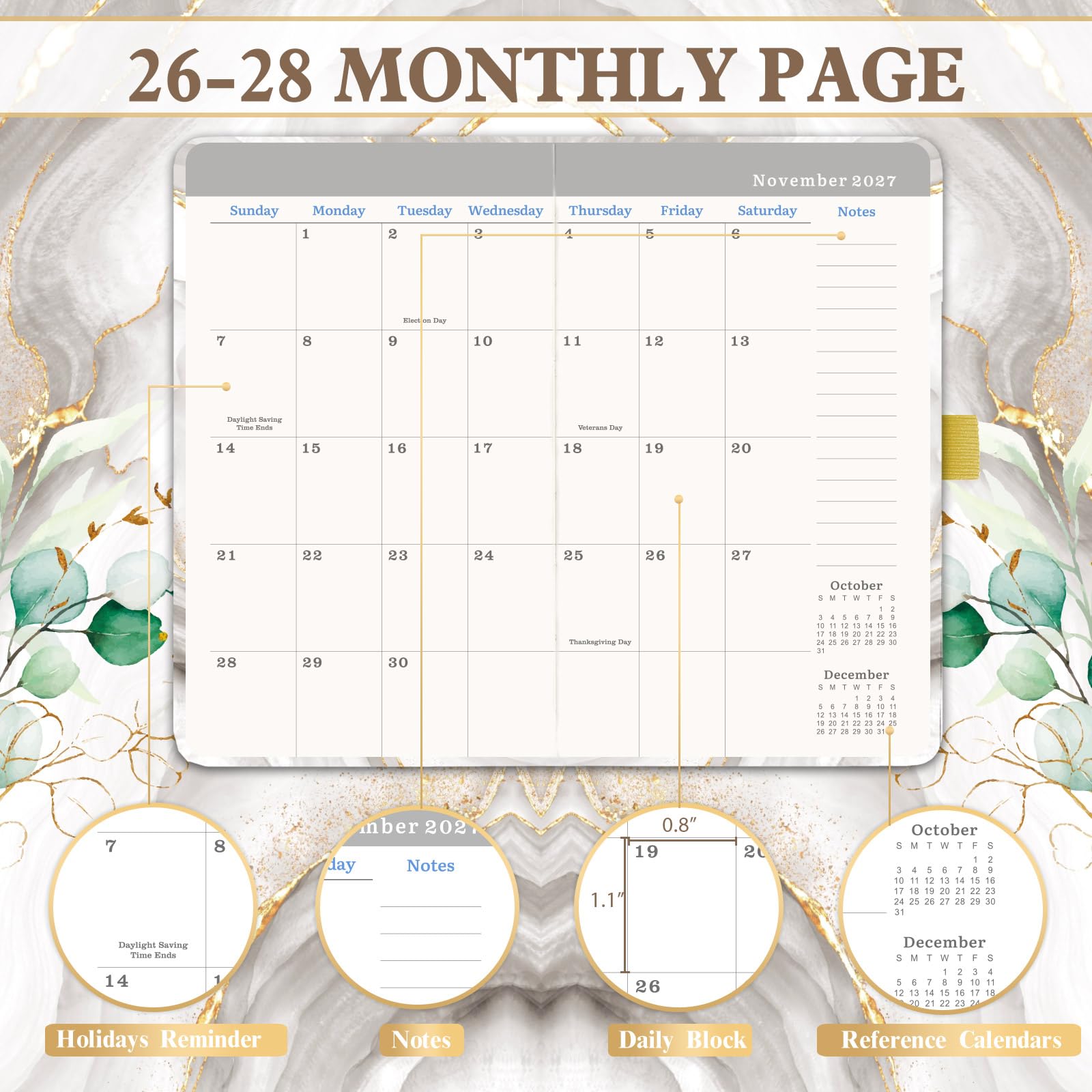 Agenda Mensuel 2026-2028 - 36 Mois De Janvier 2026 à Décembre 2028 - Format 15x21 Cm Avec Pages Notes Et Poche Intérieure - Idéal Bureau, études, Planification Personnelle