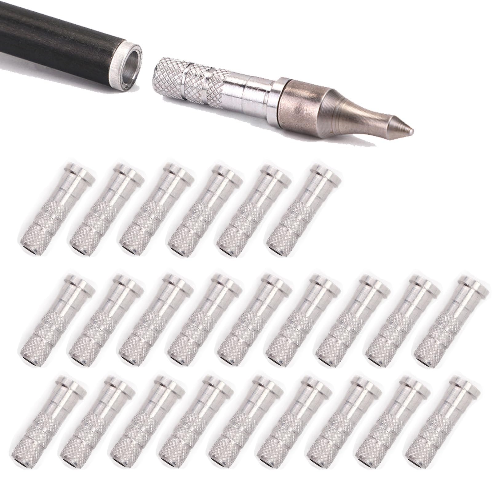 24 sztuki wkładki do łucznictwa aluminiowego z włókna węglowego z OD 7,40 mm do ID 6,20 mm/.244 cala fale strzałki głowica strzałki insert Base