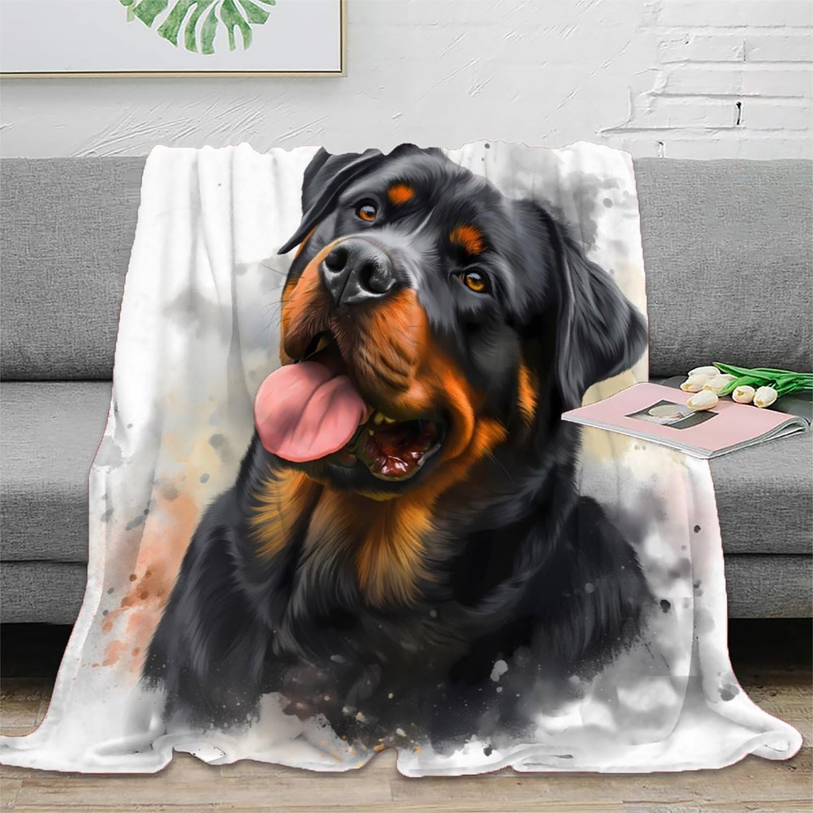 Plaid Rottweiler 3D en microfibre moelleuse et couverture polaire de salon 150x200cm