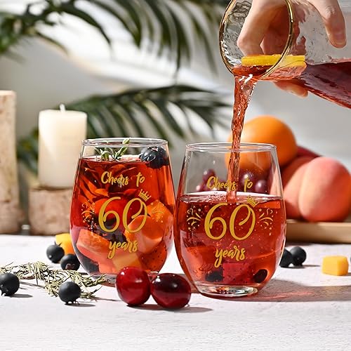 Miniatura 4 de Regalos de copa de vino de 60 cumpleaños o aniversario, copa de vino de felicitación a los 60 años para mujeres, regalos de cumpleaños para mujeres,