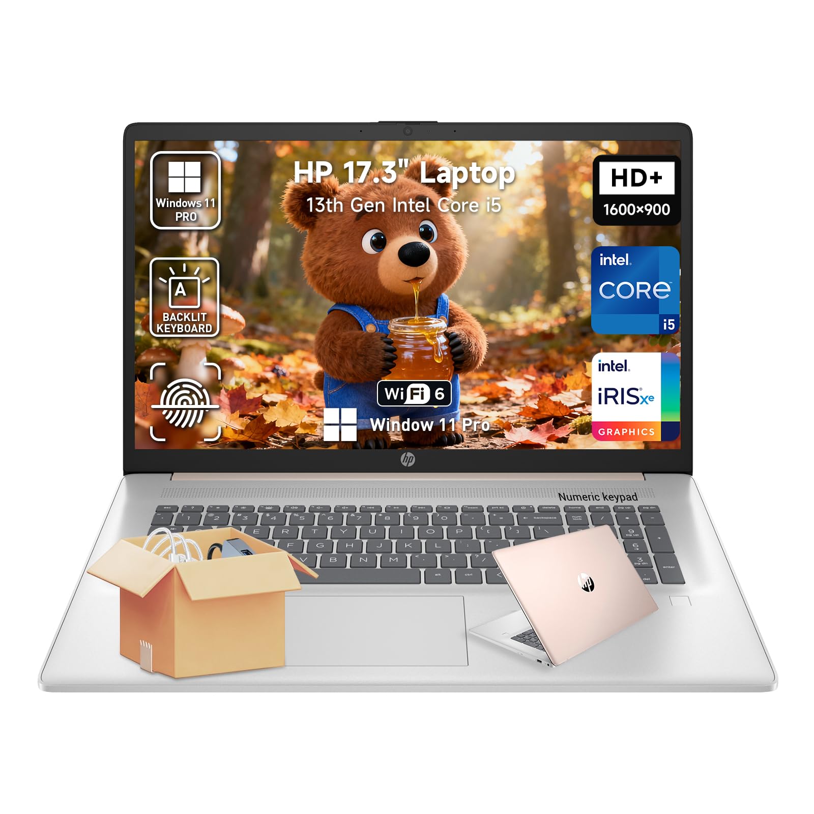 HP 17 Laptop Computer, 17.3" HD+ Large Screen Business Laptop PC, 13th Gen Intel Core i5 (10-cores), Windows 11 Pro | Backlit Keyboard | Fingerprint