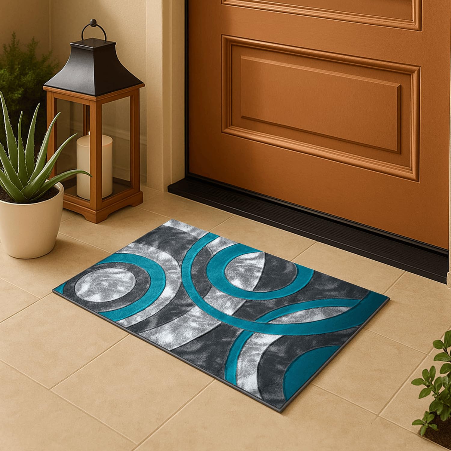 Cozy Haven Ecliptic Door Mat - Non-Slip Washable Doormat, Suitable for Indoor/Outdoor Use, Heavy Duty Dirt Trapper and Water Absorbent – (Crystal Teal, 50x80 cm)