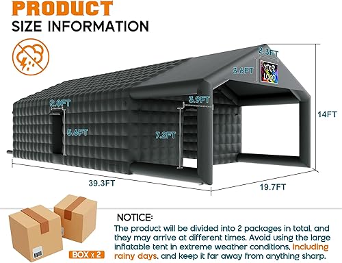 Miniatura 2 de Albott 39x20x14 FT Large Black Inflatable Nightclub Tent for Adults with Pavilion Rest Area, Black Inflatable Night Club Gazebo with 2 Side Doors &