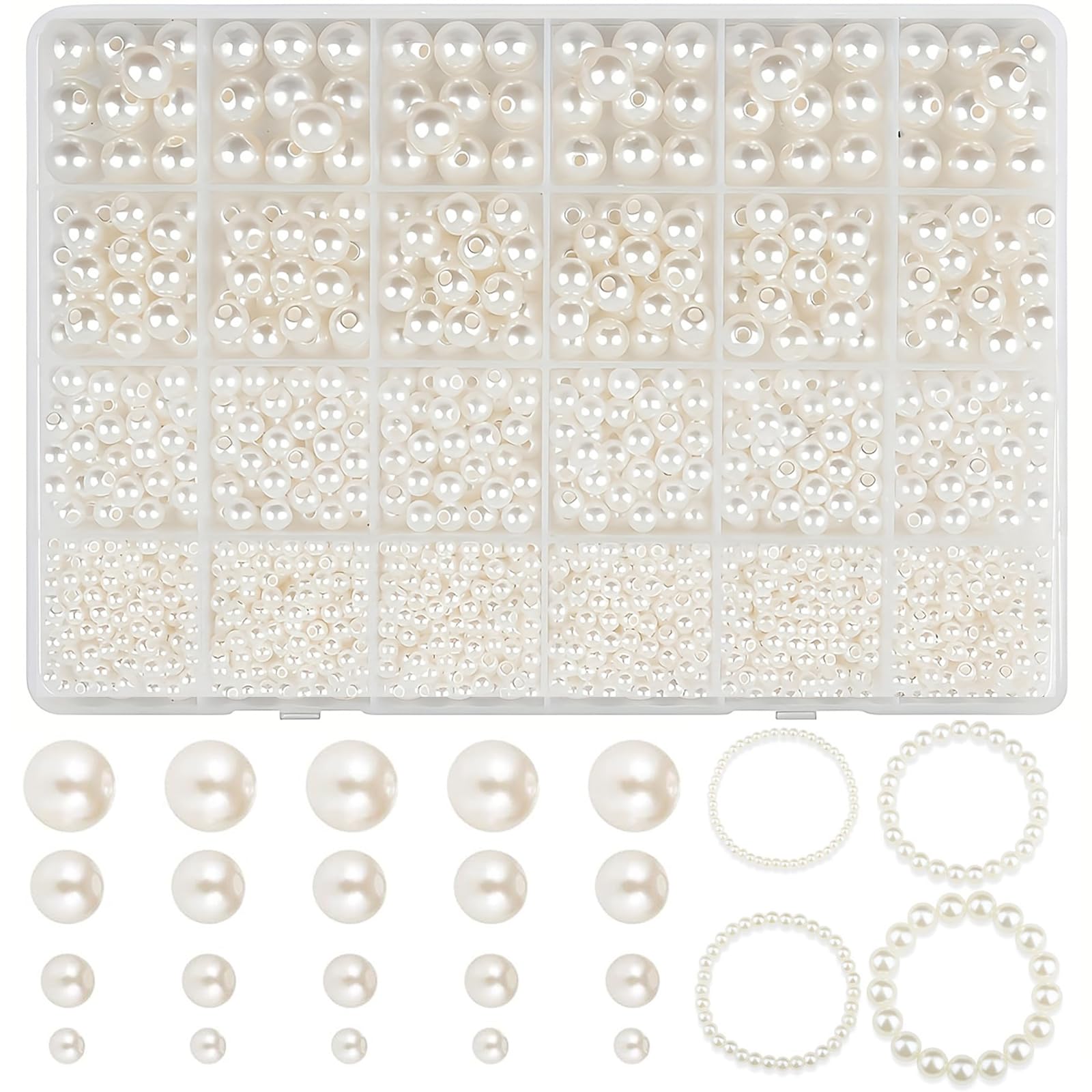 Perle Artificiali Rotonde Bianco Sporco 4/6/8/10 mm 1890 Pezzi per Creazione Gioielli