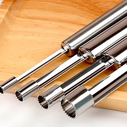 Miniatura 8 de Juego de descorazonador de frutas con núcleo de acero inoxidable, removedor de semillas en hoja dentada afilada, tallo de descascarillador,