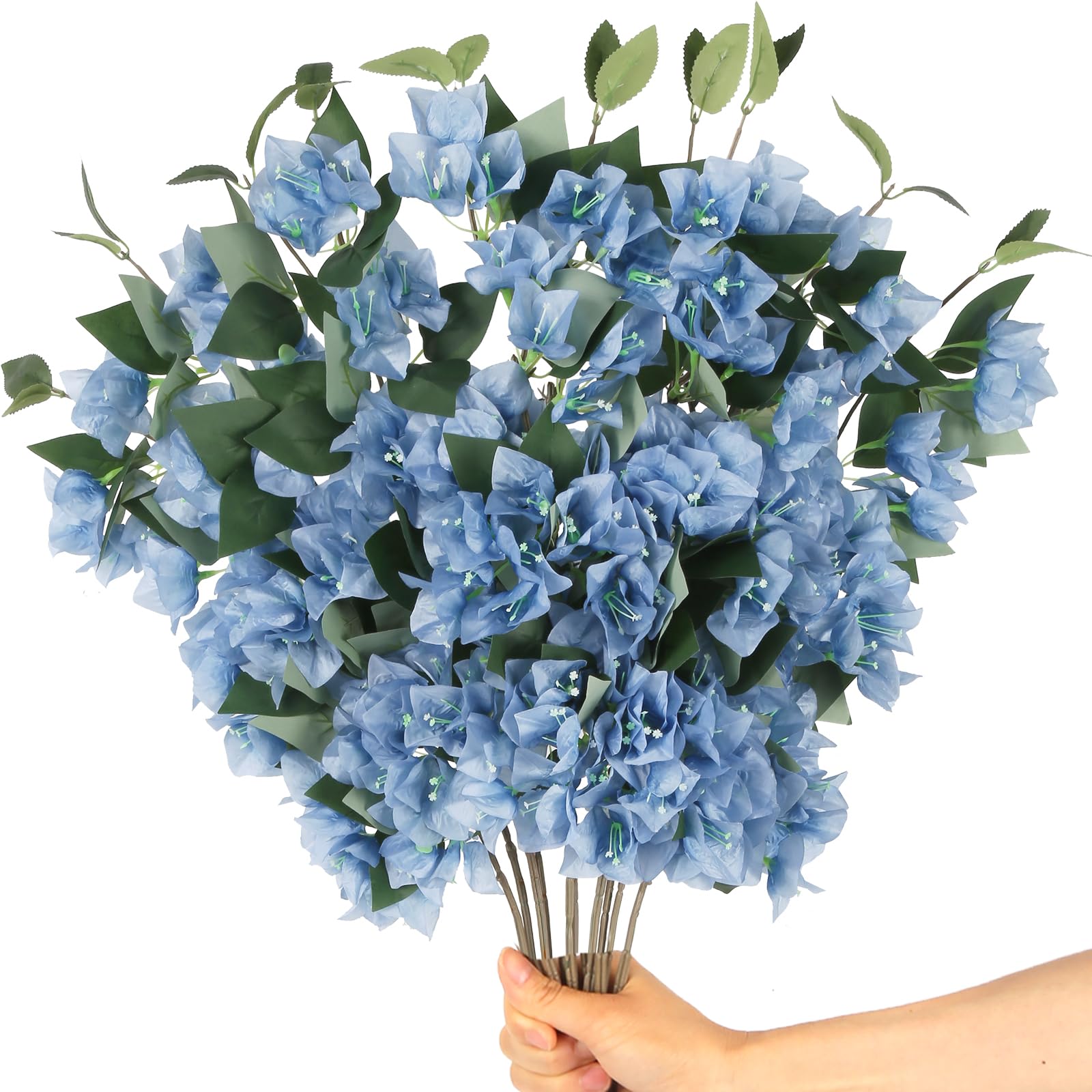 10PCS Bougainvillea Artificial 29.50" Blue Bougainvillea Silk Flowers Vines Faux Bougainvillea Flower Stems Fake Flowers Branches for Home Garden Decoration Wedding Table Centerpieces (Blue)