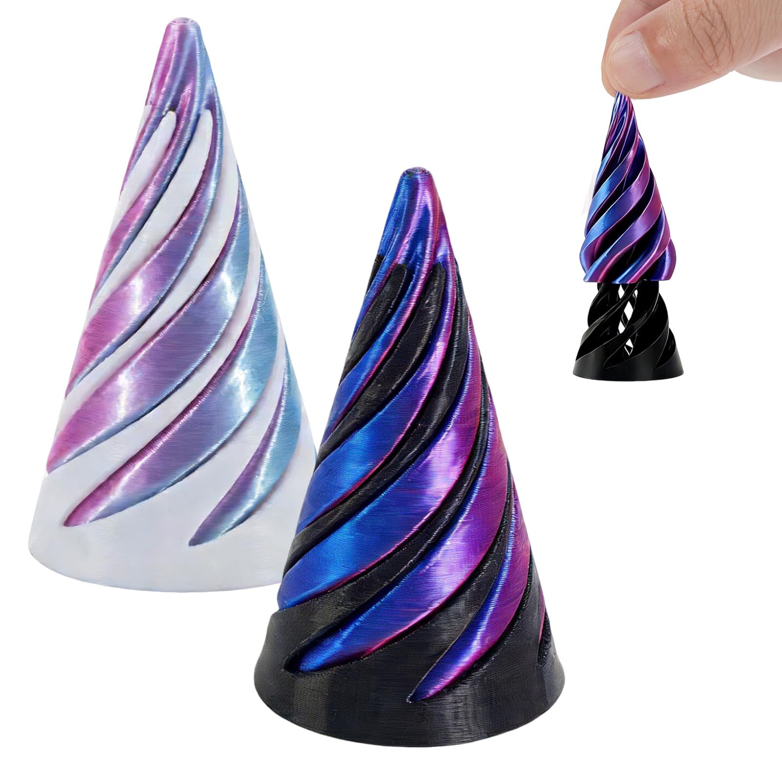 2Pcs Spiral Cone Impossible 3D Printed Fidget Toys Gearball Pyramid Spiral Cone Fidget Toy Passthrough Sculpture for Anxiety Stress Relief Desktop Office Home Decor Gift for Kids and Adults (Style 2)