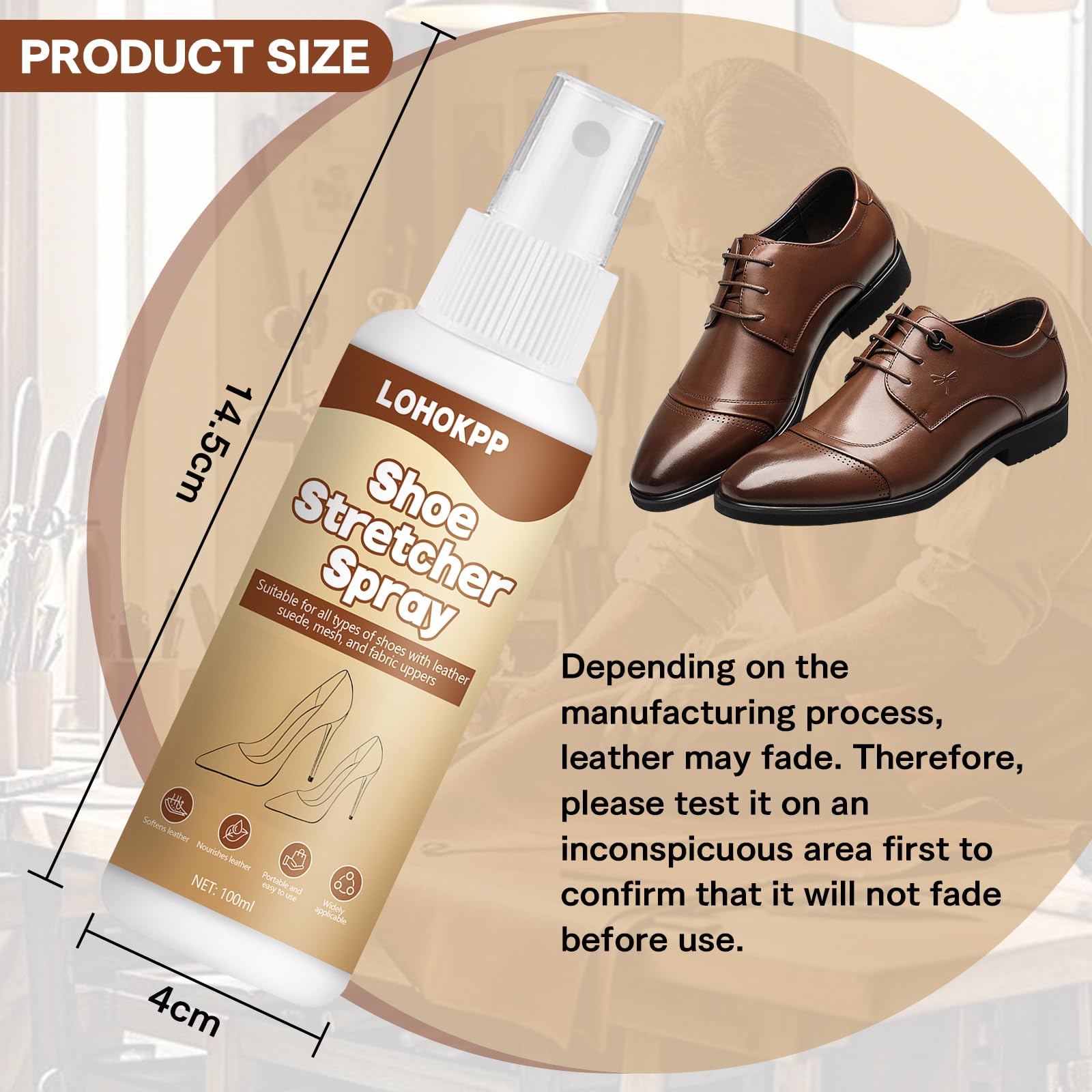 100ml Spray Dilatador Zapatos, Suavizante de Zapatos de Cuero, Estirador de Zapatos, Aumenta la Elasticidad en Zapatos de Cuero, Para Eliminar Rápidamente los Puntos de Presión