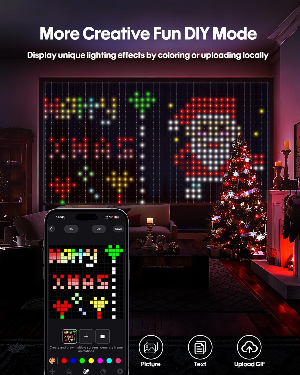 Smart Curtain Lights, Color Changing LED Curtain Lights 9.8x9.8FT 400LEDs, Dynamic DIY RGB IC String Lights with Remote & App Control for Bedroom Living Room Holiday Indoor Backdrop Decor
