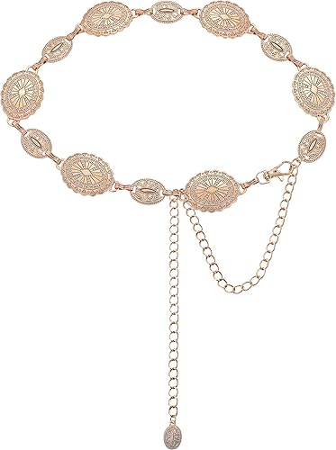 AMYGEM Western Metal Concho Belt for Women Cowgirl Chain Belts for Dresses Jeans