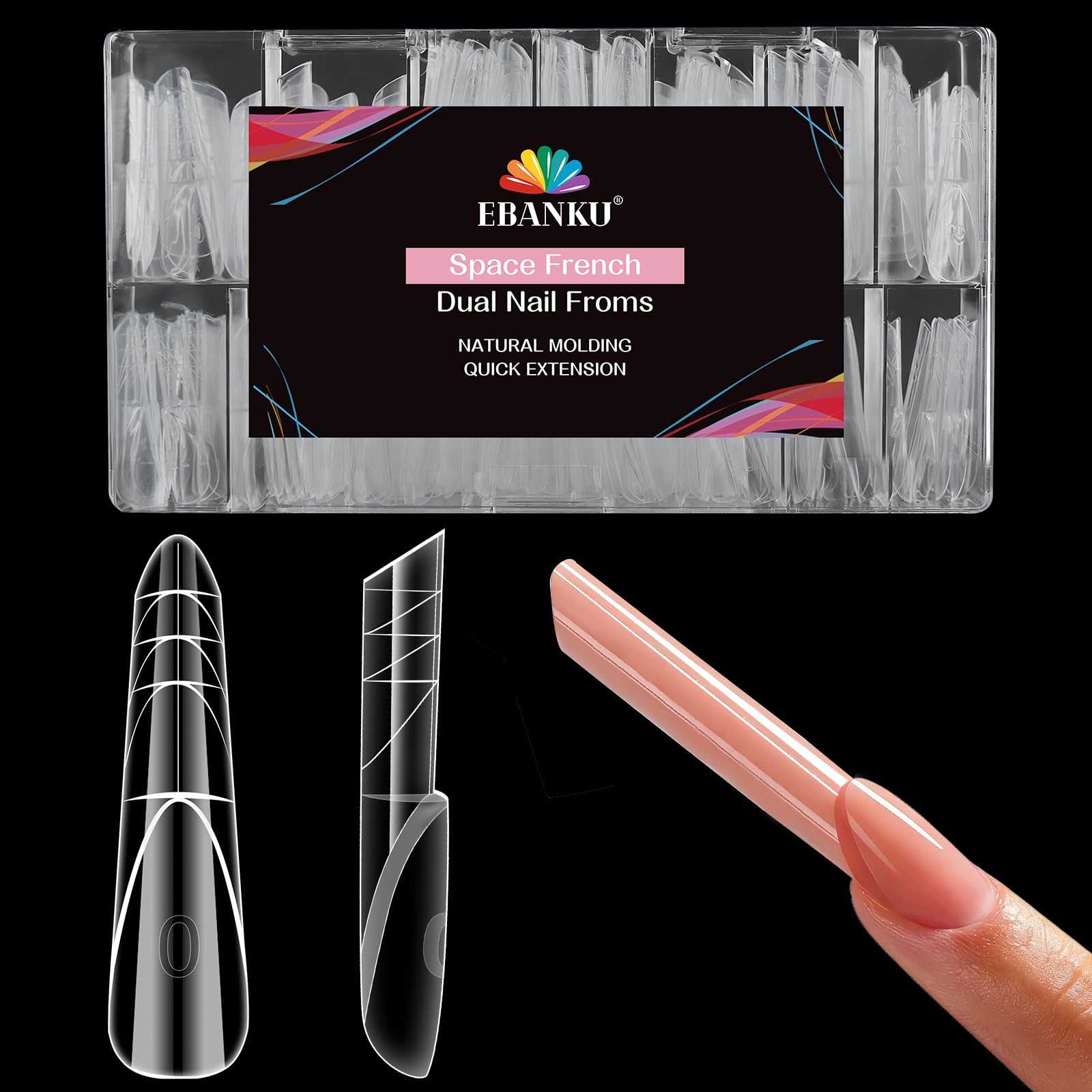 EBANKU 150PCS 3D Reverse French Dual Form, Magic Caps Zone French Nail Dual Form Kit Per Estensione Rapida Delle Unghie Casa o Salone(Stiletto)