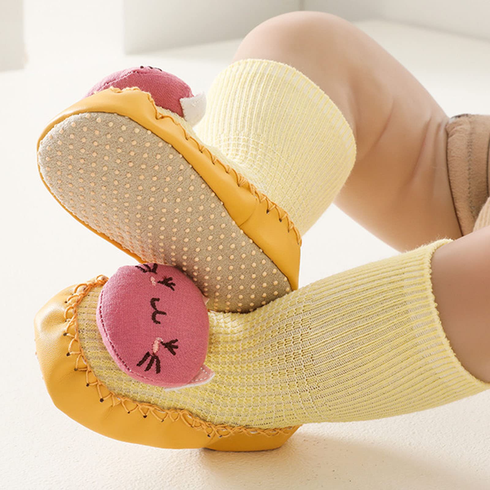 Infant Boys Girls Socks Shoes Infant Shoes Floor Socks Shoes Cartoon Cute Outwear Baby Shoes First Steps (Yellow, 6 Infant)