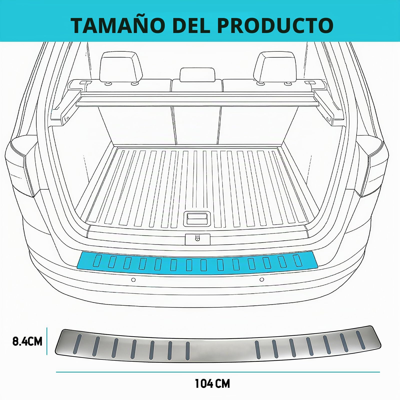 Protector de Borde de Carga Compatible con VW T-ROC 2017-2025 | Protector de Parachoques de Acero Inoxidable