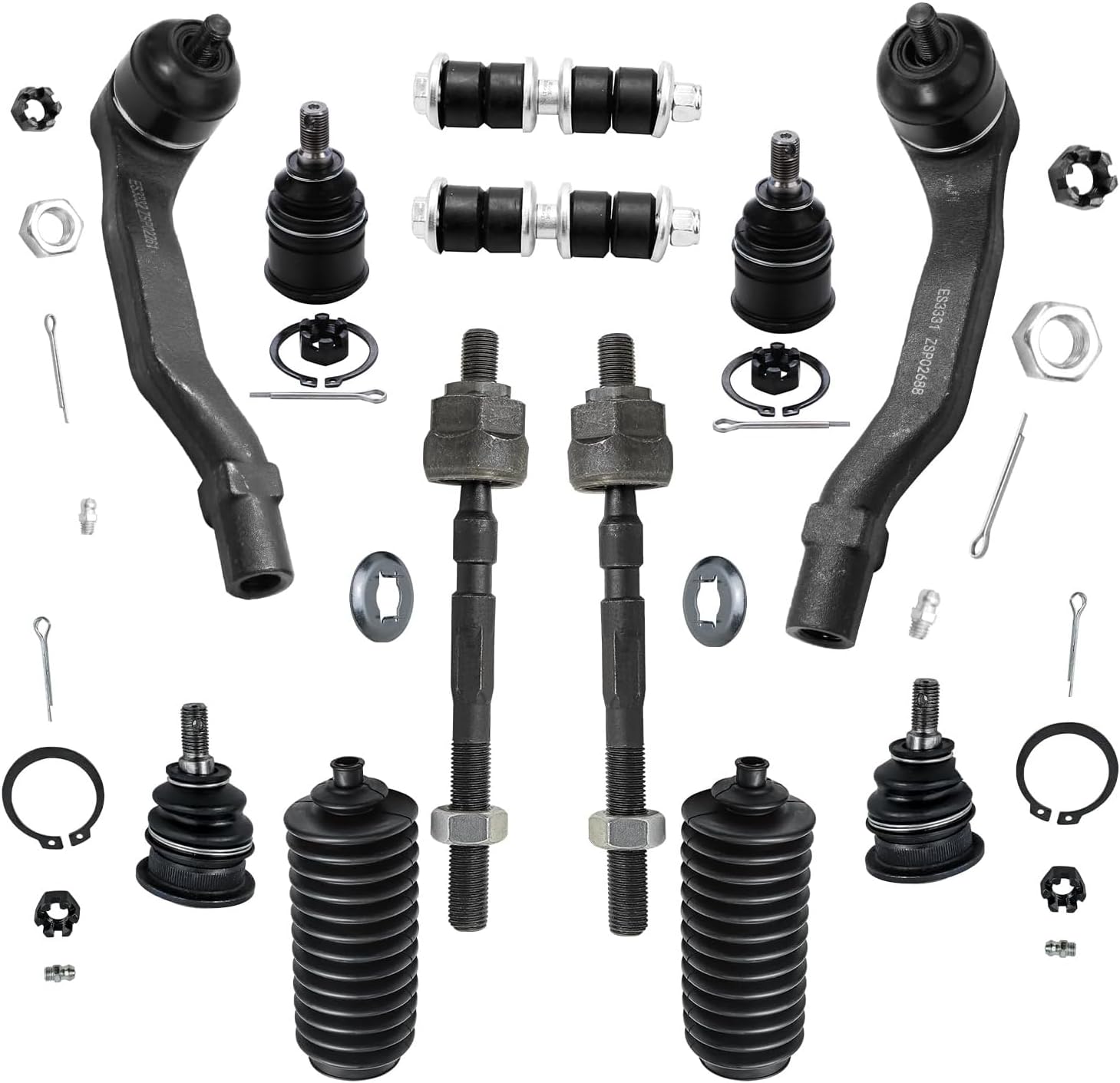 Detroit Axle - Front 12pc Suspension Kit for 92-95 Honda Civic, 4 Ball Joints 2 Sway Bars 4 Tie Rods 2 Boots 1992 1993 1994 1995 Replacement