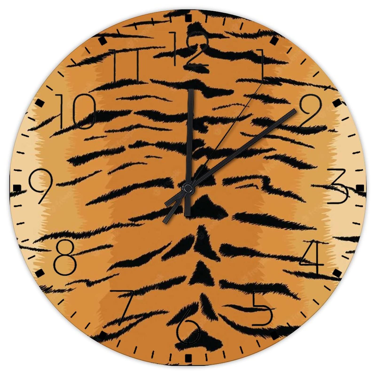 Horloge murale en bois 30 cm retro au motif peau d'animal pour deco salon