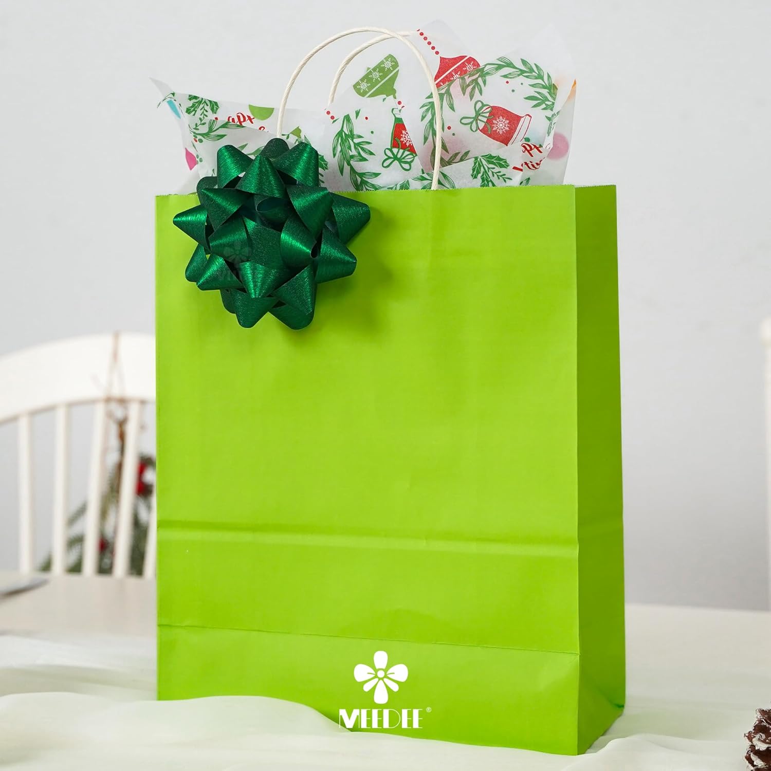 MEEDEE 4.5 inch Green Linear Glitter Gift Bow Self Adhesive Bow for Holiday, Everyday, All-Occasion, Gift Wrapping Paper, Bags and Boxes Decorations (12 Counts) - Image 6