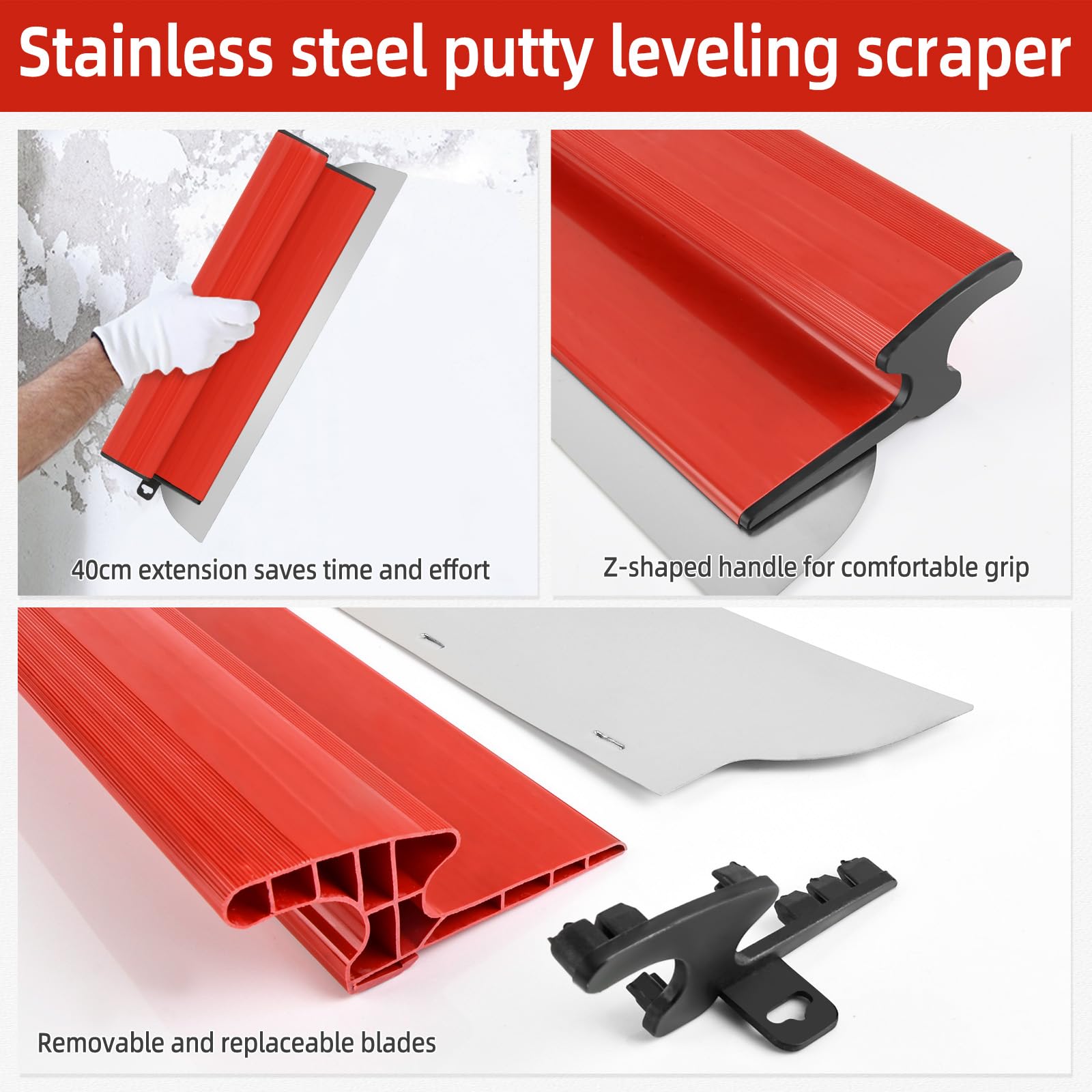 CEOTIS Drywall Skimming Blade, 40cm/16inch Drywall Plastering Spatula with Z-Grip Handle - Image 3