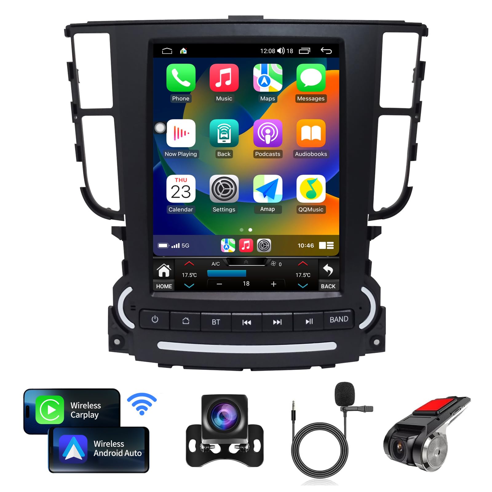 Car Radio for Acura TL 2004-2008 Relacement Stereo Carplay Upgrade Android Auto Tesla Style Display Screen with DSP in Dash Headunit GPS Navigation Multimedia Player Voice Control