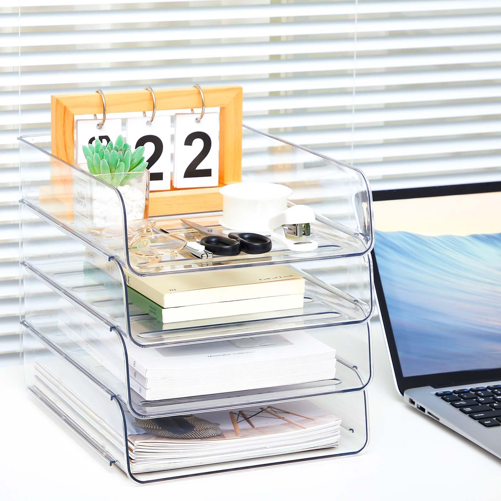 Juexica Stapelbare, transparente Briefablagen für den Schreibtisch, A4-Größe, Aktenpapier-Organizer, Acryl-Schreibtisch-Organizer mit rutschfester Unterseite für Zuhause, Büro, Schule (vertikale