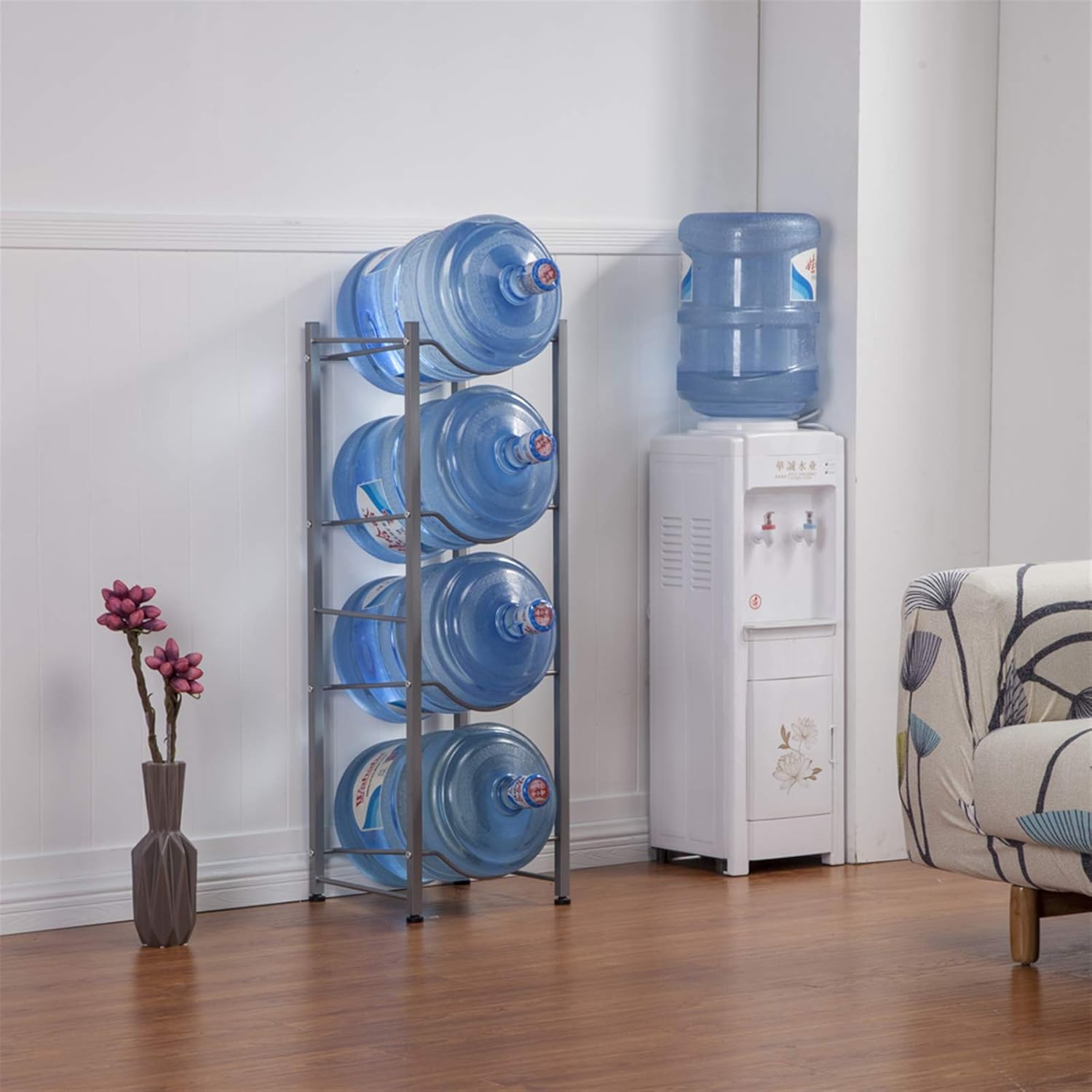 Water Cooler Jug Rack,Stainless Steel Heavy Duty Water Bottle Holder Storage Shelf Rack Water Dispenser for Home Office Kitchen Office Pantry (4-Tier)
