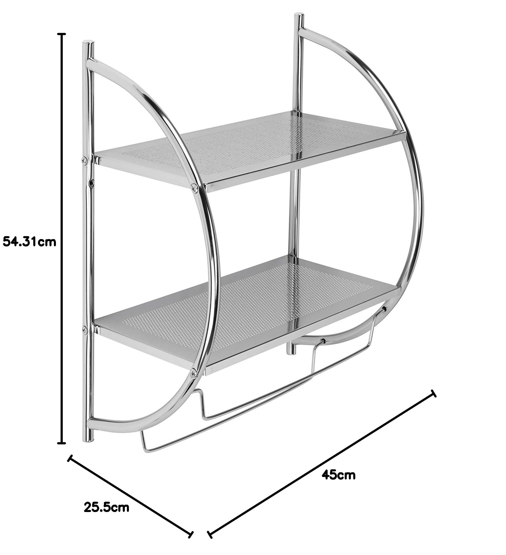 Croydex QM262041 - Estantería Curvada de Pared de Acero Cromado y toallero, 25,5 x 45 x 54,3 cm