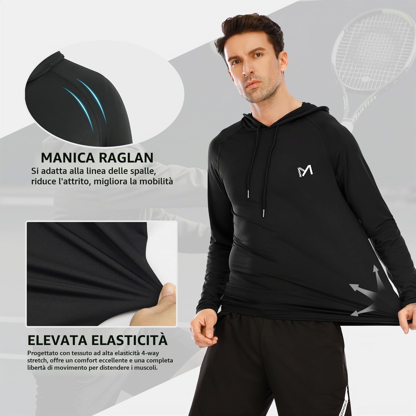 MEETYOO Maglietta da Uomo, a Maniche Lunghe, per Corsa, Fitness, Ginnastica