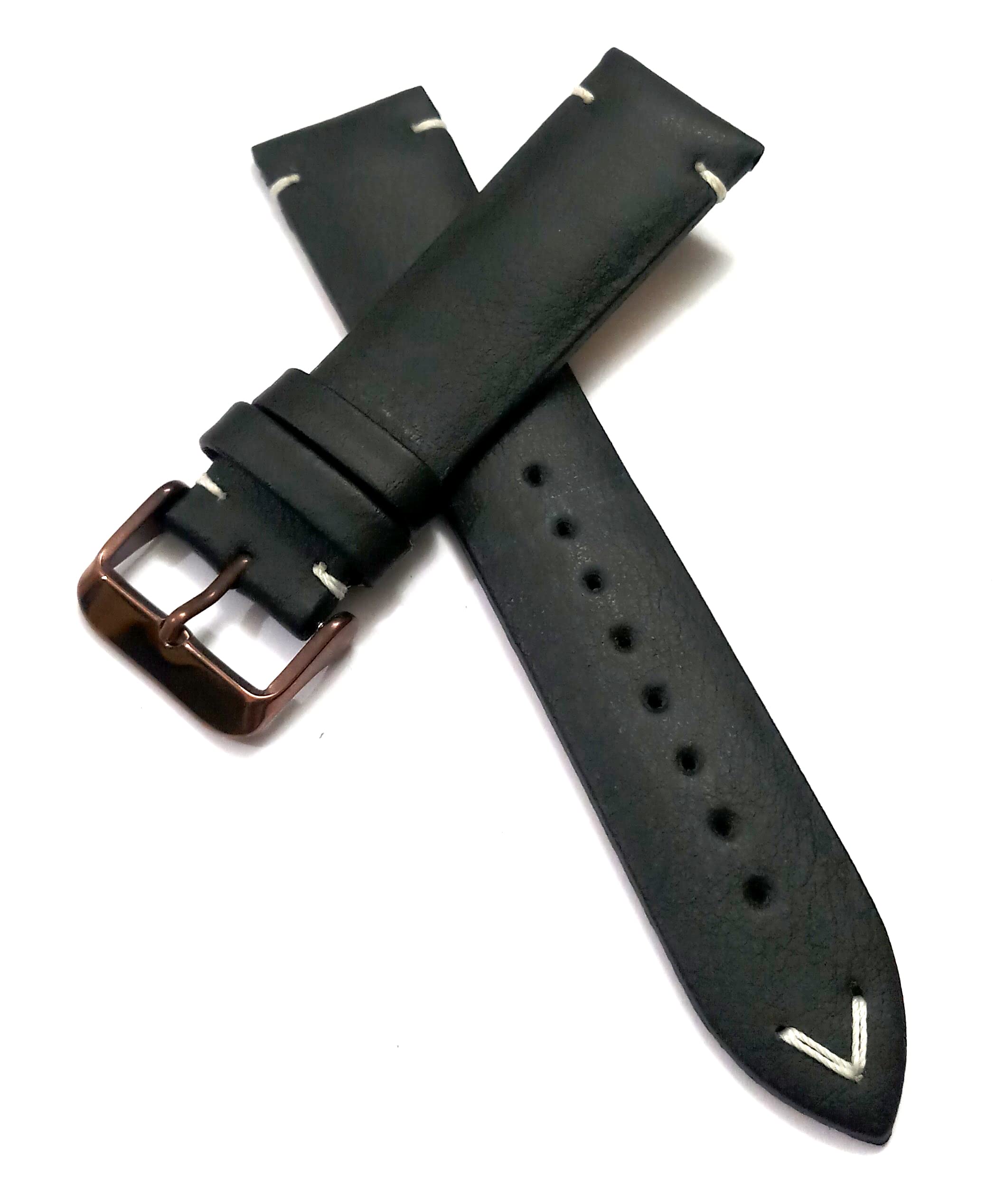 Ewatchaccessories 22mmm Genuine Leather Black With White Stich Watch Band Strap for Men and Women | Comfortable and Durable Material | Dark Brown Buckle (B09ZB3TX92) Amazon Price History, Amazon Price Tracker