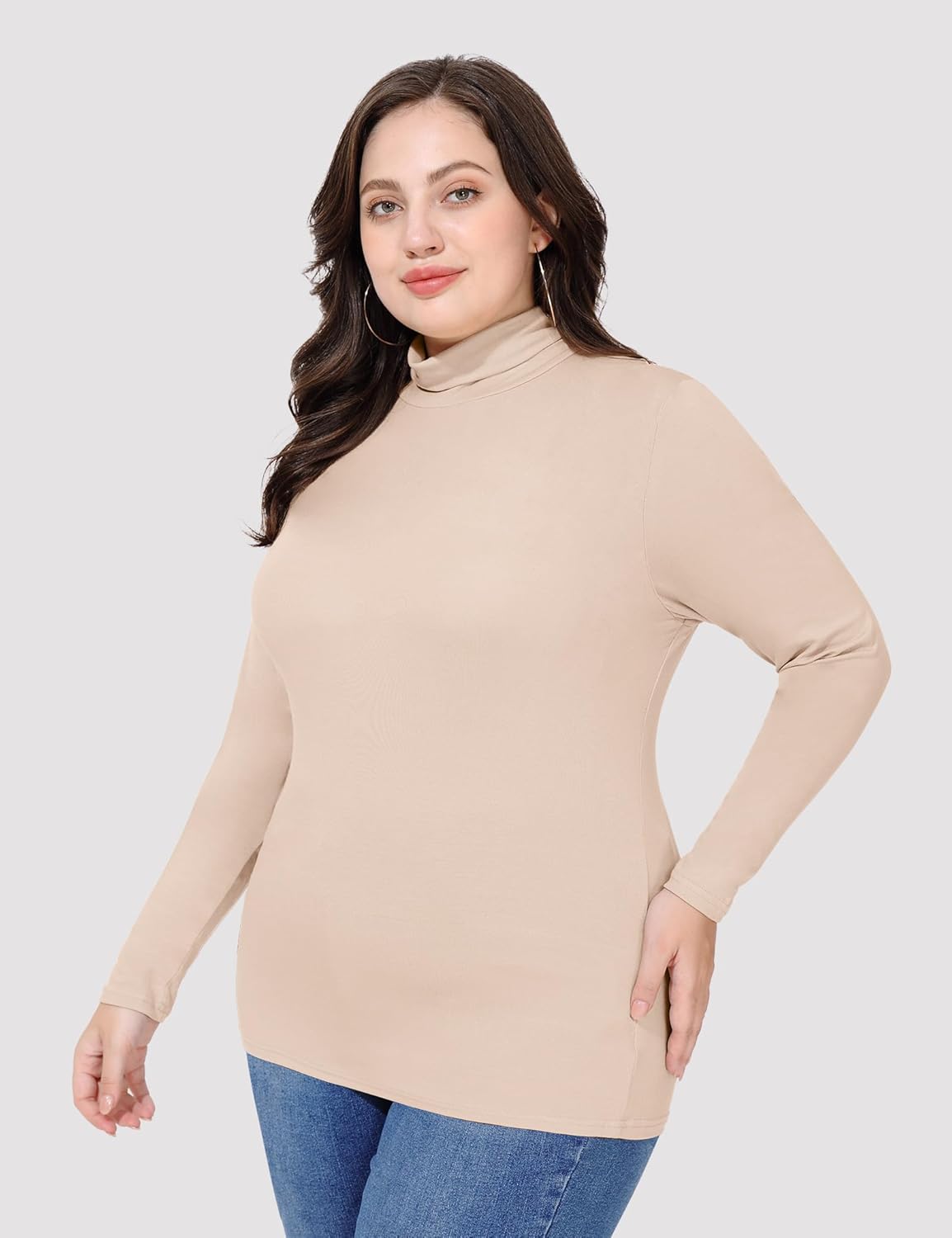 COOTRY Women’s Plus Size Turtleneck Mock Neck Tops Long Sleeve Lightweight Slim Fitted Base Layer Shirts - Image 4