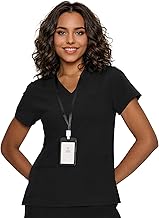 Scrub Tops for Women, Curved V-Neck Scrub Tops with 3 Pockets, Soft Stretch, Easy Care