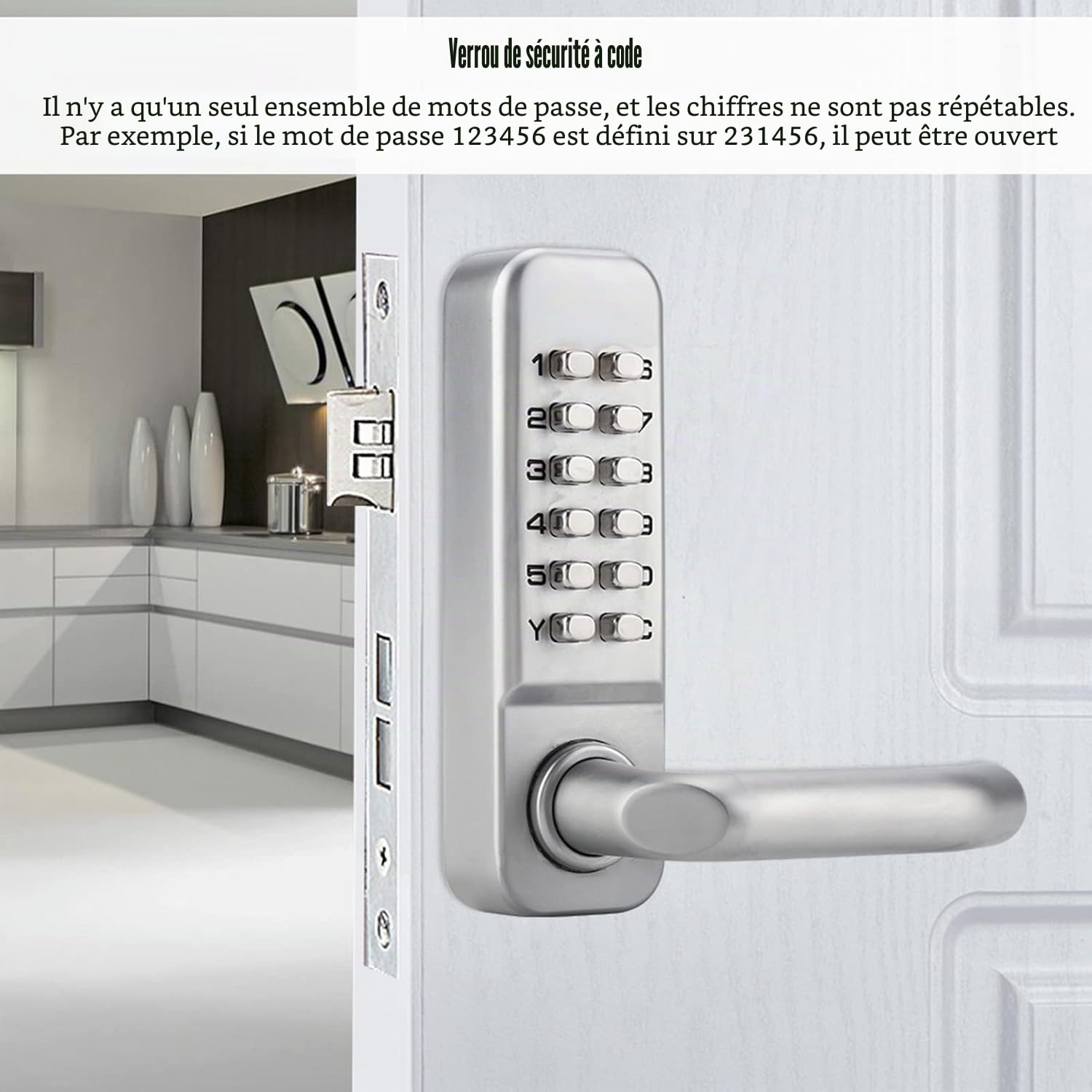 Wakects Serrure a code, Serrure de porte étanche sans clé, digicode porte, Alliage de zinc poignée à code Serrure mécanique 1-11 chiffres pour porte de 30-60 mm d'épaisseur, poignée de porte