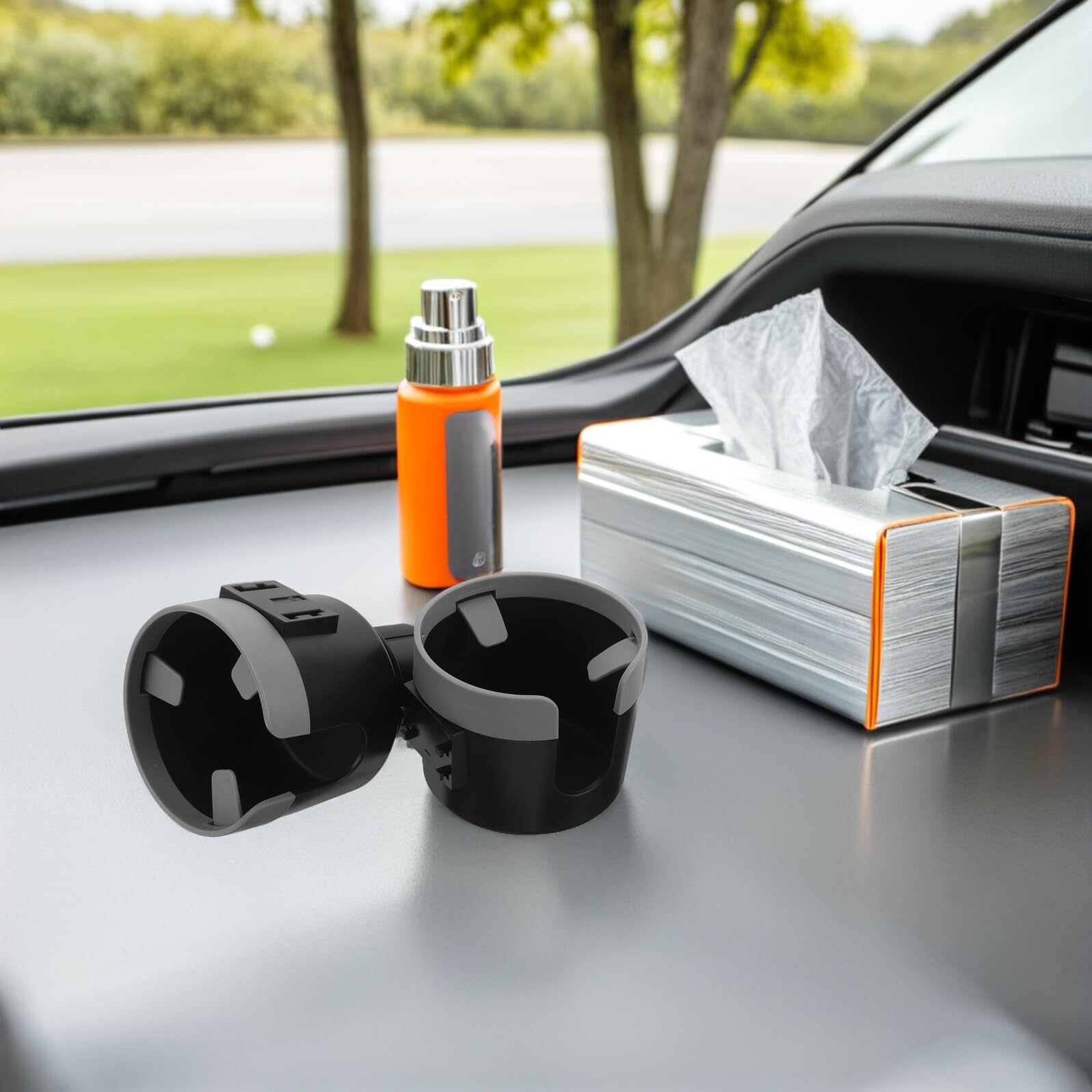 Alipis Portabicchieri Doppio per Auto Multifunzionale in Plastica Grigia Organizer per Console Centrale Anteriore Supporto Elastico per Tazze e Bottiglie Portaborraccia Stabile per