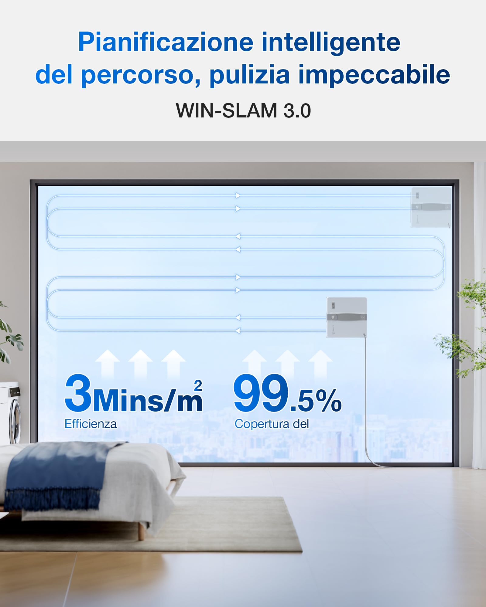 ECOVACS WINBOT MINI Robot Lavavetri, Design Compatto, Doppi Ugelli con Spruzzo Ultrasonico, Sistema di Protezione a 9 Fasi, Pianificazione Intelligente del Percorso, 3 Modalità di Pulizia