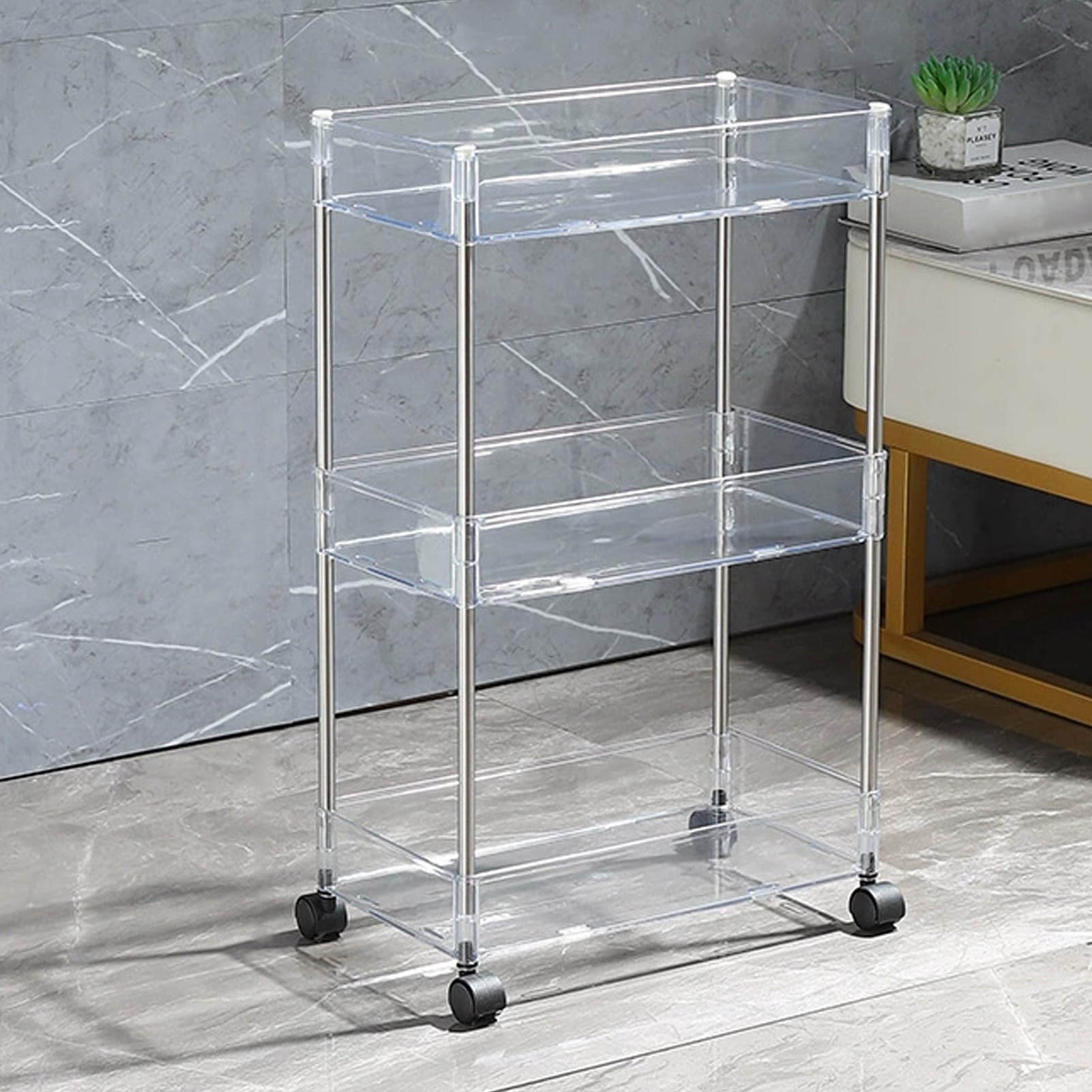 Carrello portaoggetti da cucina a 3 livelli con ruote in acrilico bianco carrello multiuso per bagno nization facile da montare scaffale versatile